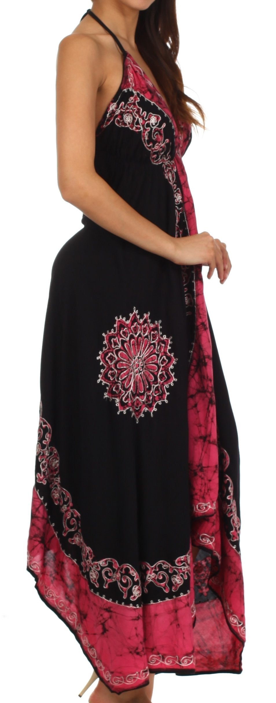 Sakkas Serenity Embroidered Batik Halter Dress