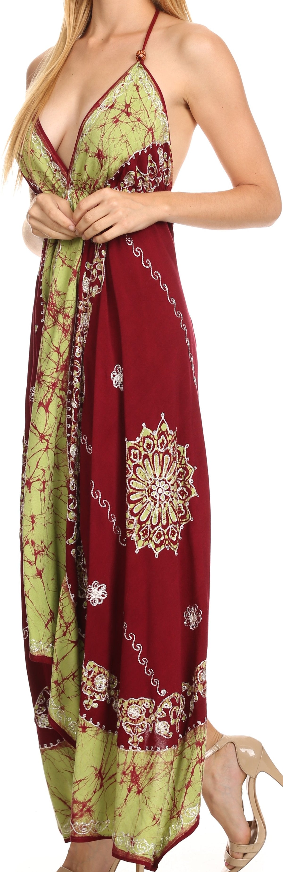 Sakkas Serenity Embroidered Batik Halter Dress