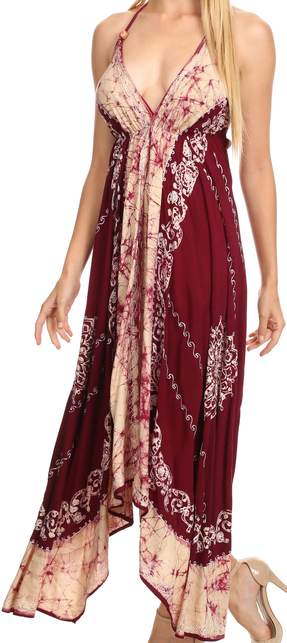 Sakkas Serenity Embroidered Batik Halter Dress
