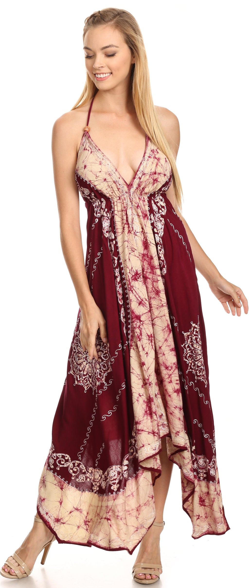 Sakkas Serenity Embroidered Batik Halter Dress