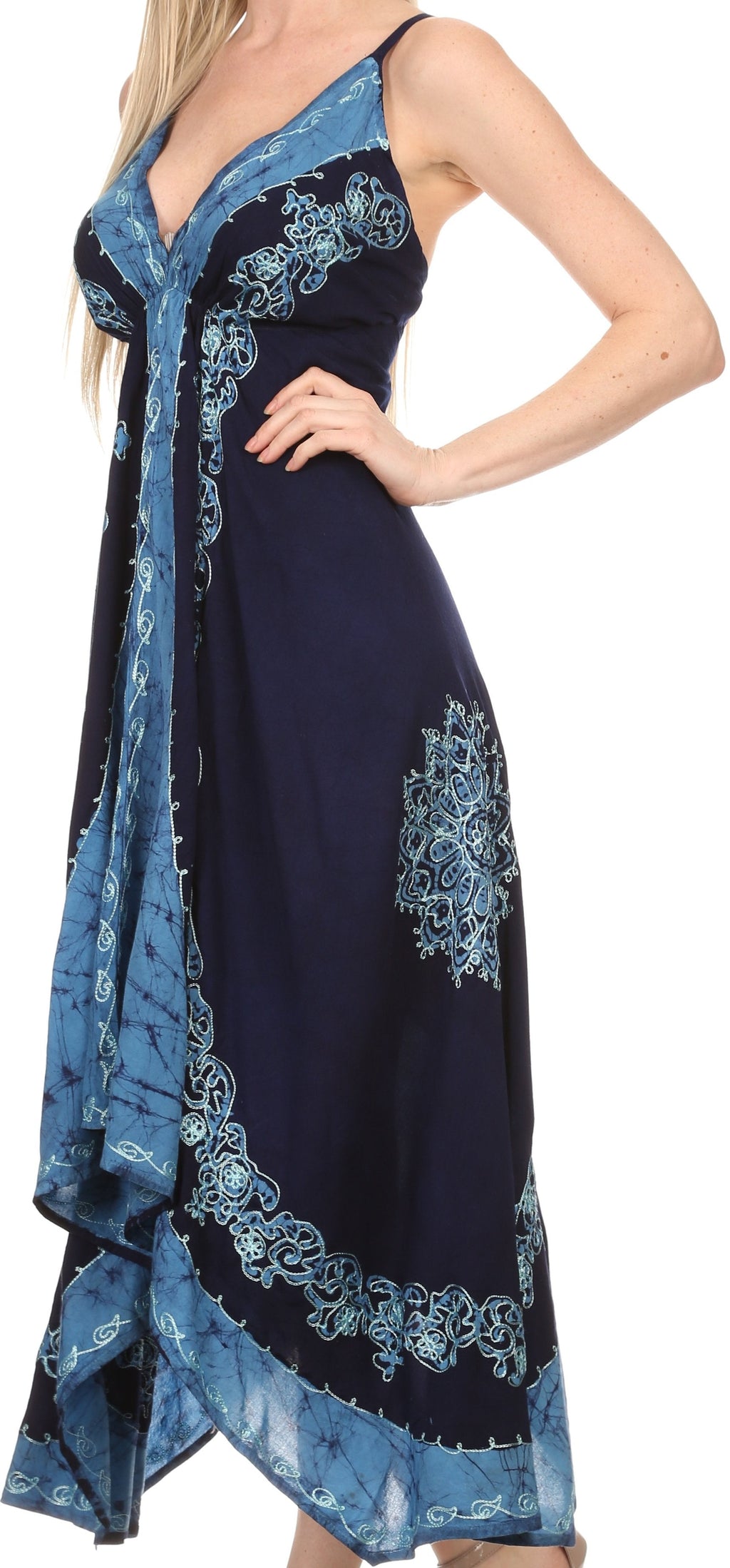 Sakkas Serenity Embroidered Batik Halter Dress