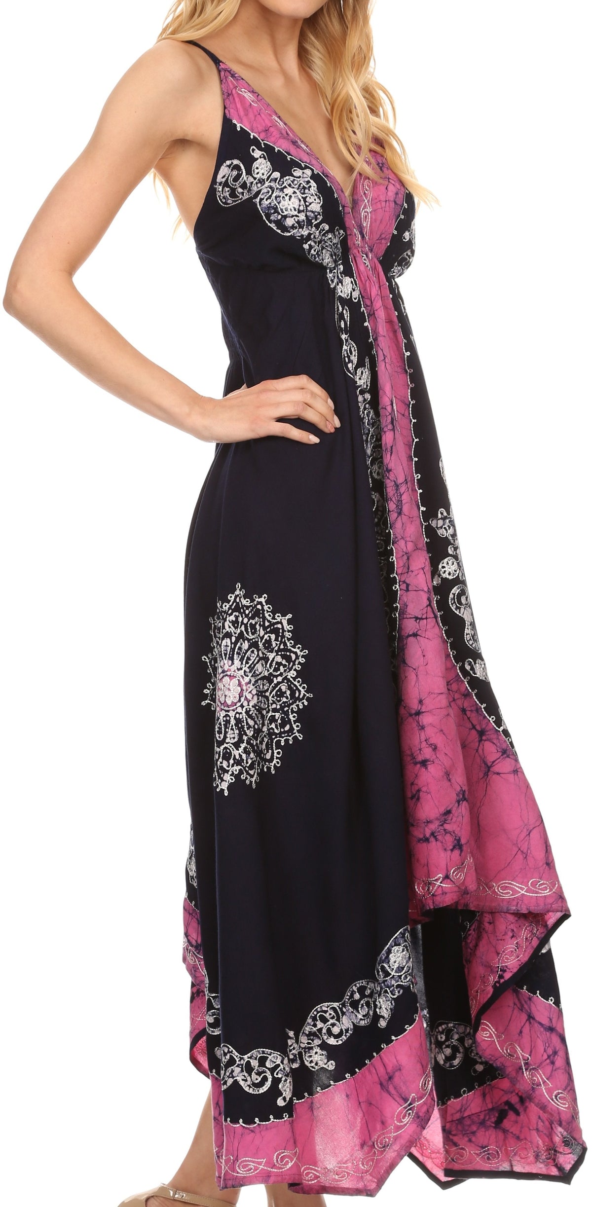 Sakkas Serenity Embroidered Batik Halter Dress