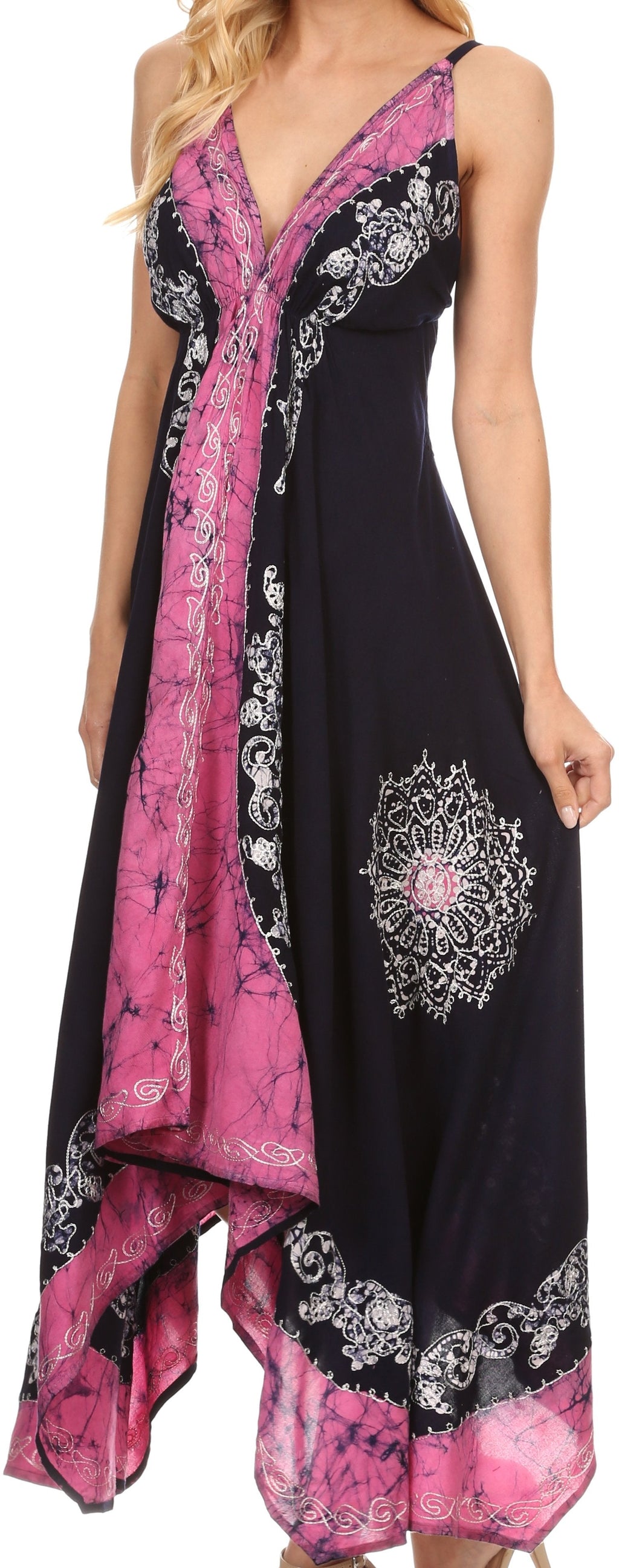 Sakkas Serenity Embroidered Batik Halter Dress