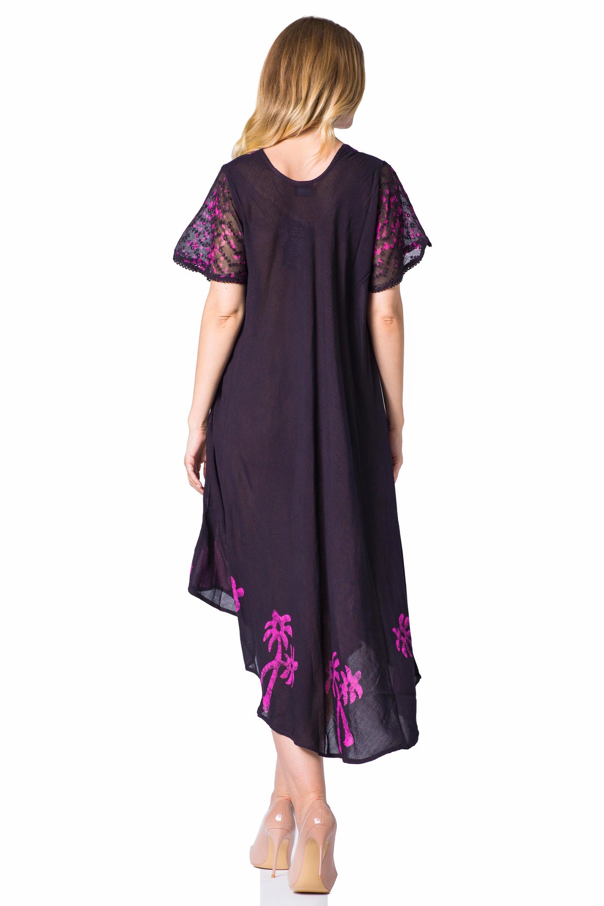 Sakkas Batik Palm Tree Cap Sleeve Caftan Dress / Cover Up