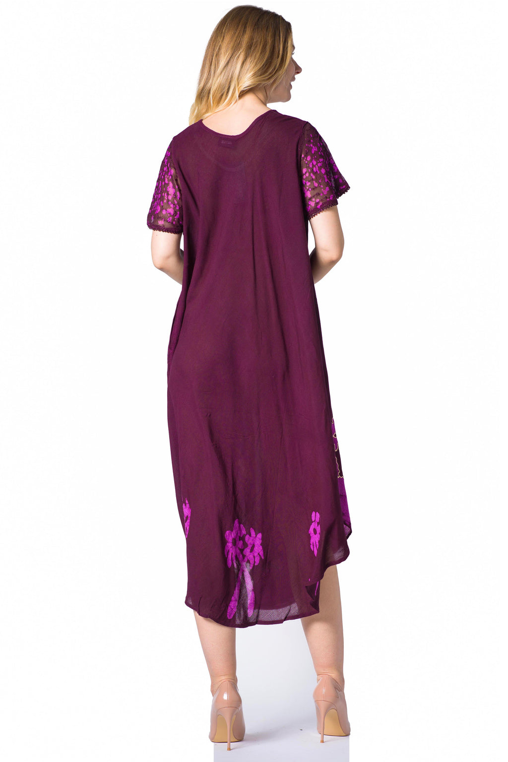 Sakkas Batik Palm Tree Cap Sleeve Caftan Dress / Cover Up