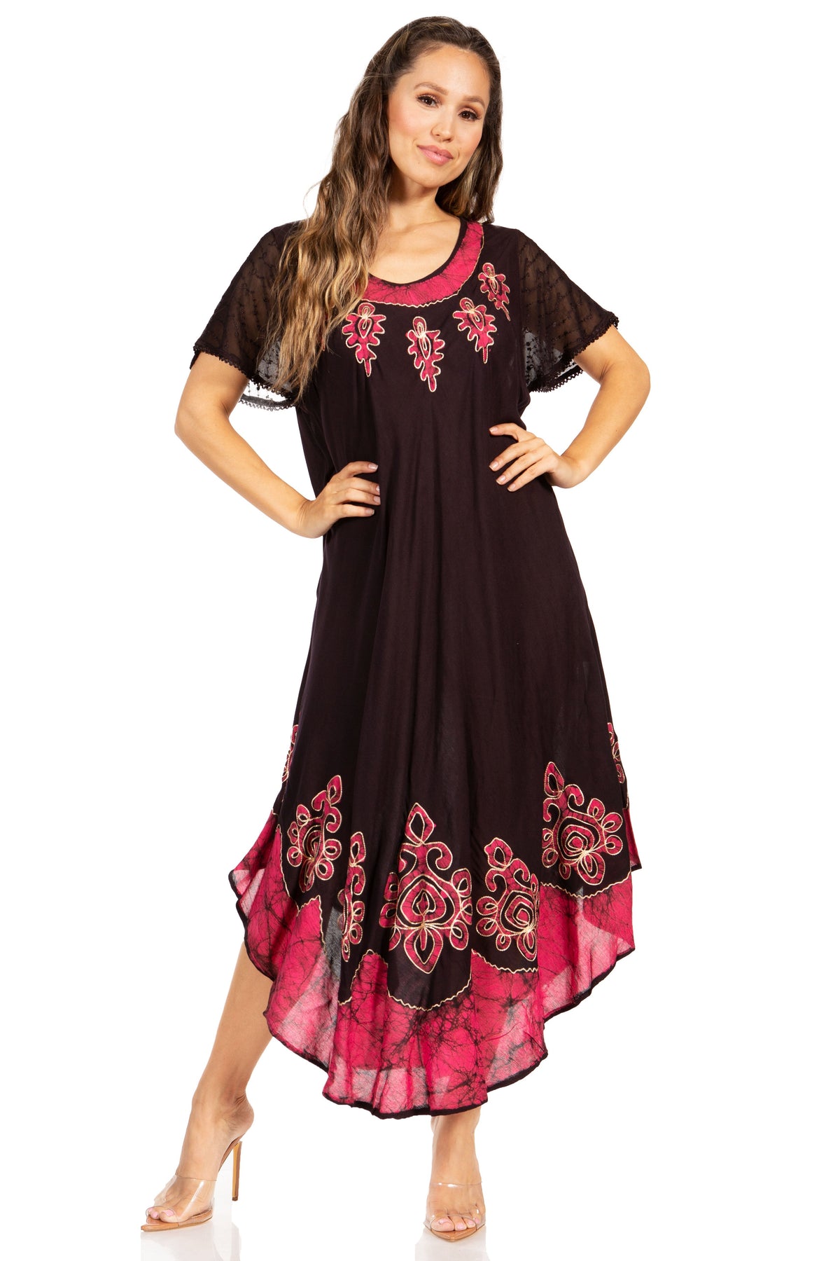 Sakkas Batik Hindi Cap Sleeve Caftan Dress / Cover Up