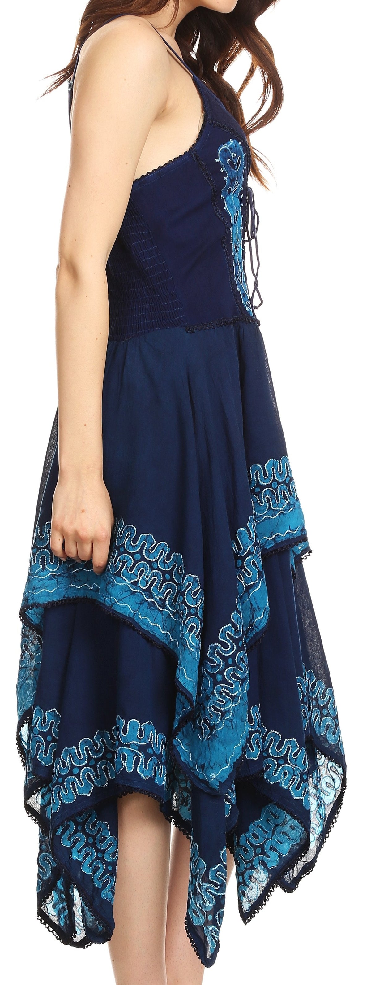 Sakkas Batik Corset Style Bodice Handkerchief Hem Dress