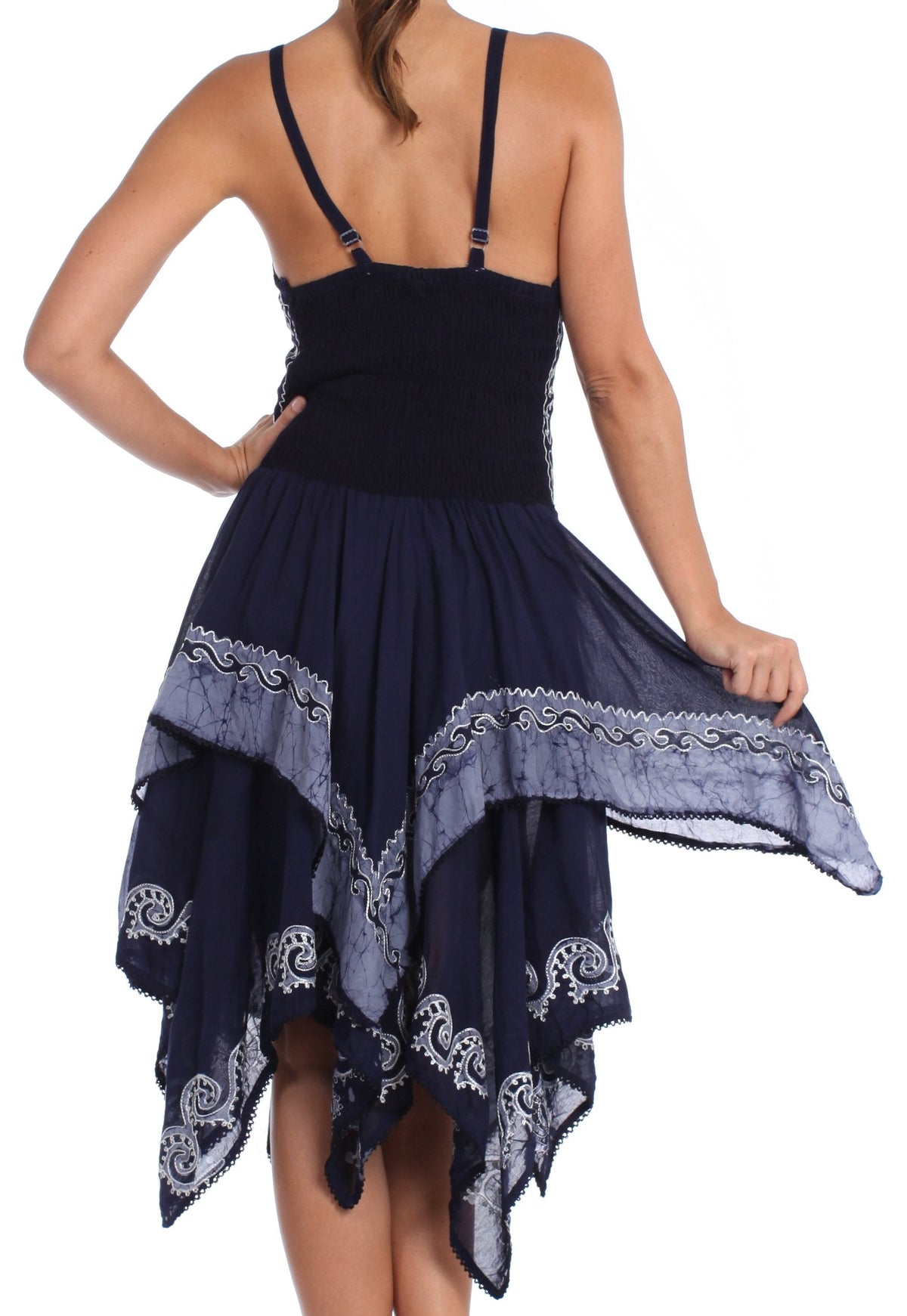 Sakkas Batik Corset Style Bodice Handkerchief Hem Dress