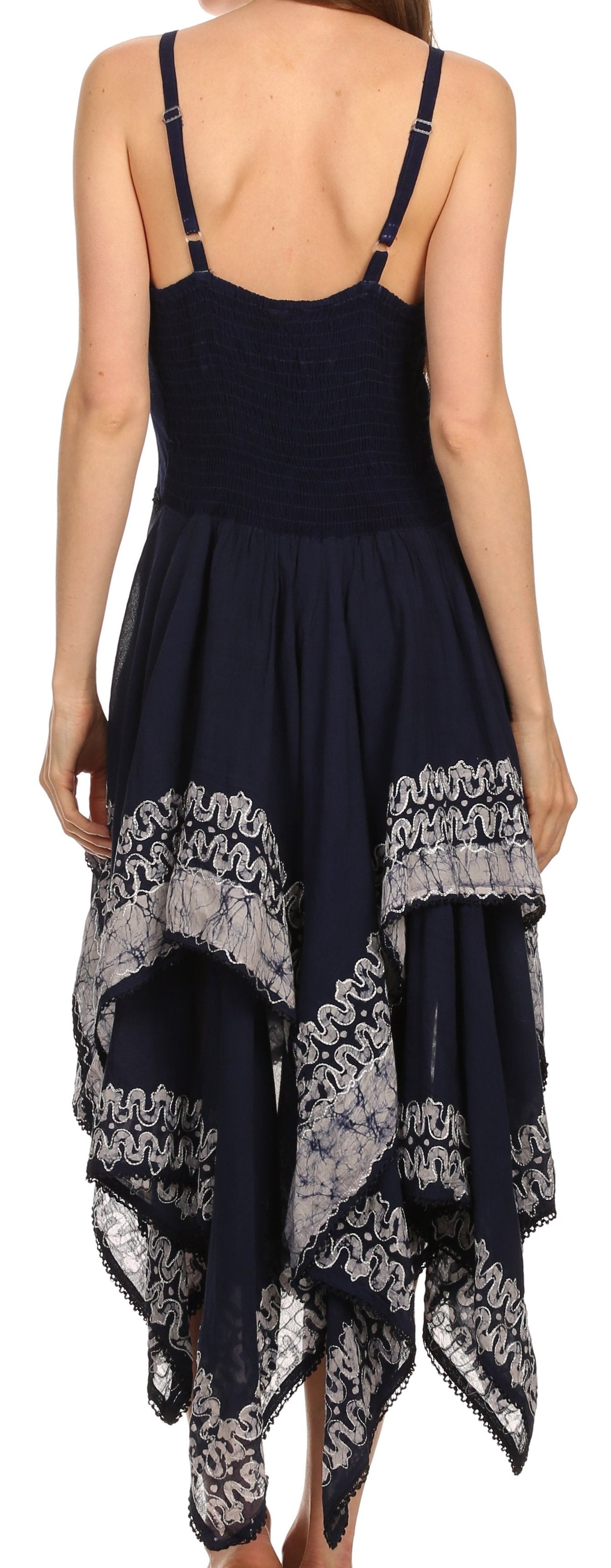 Sakkas Batik Corset Style Bodice Handkerchief Hem Dress