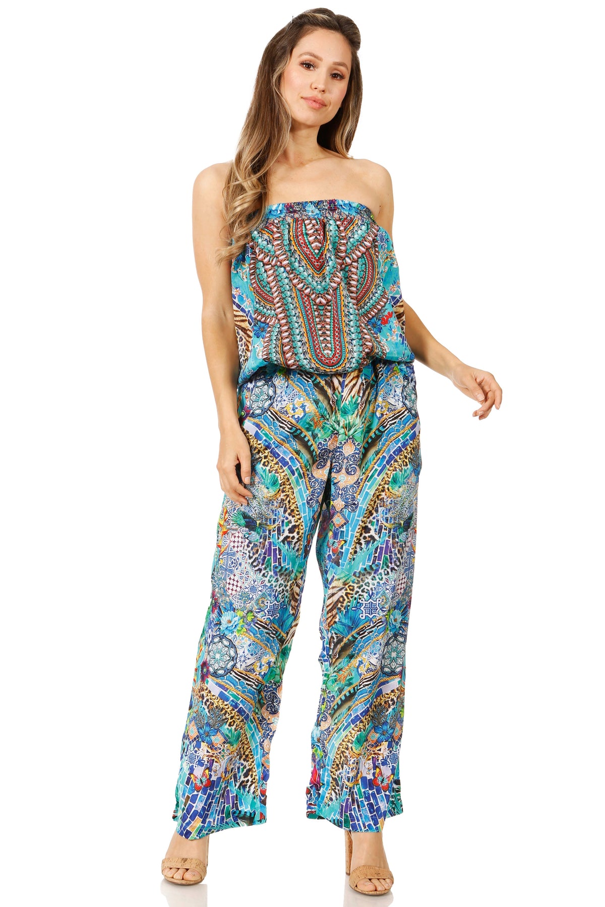 Sakkas Esha Women's Loose Sleeveless Floral Print Boho Casual Summer w/Pockets