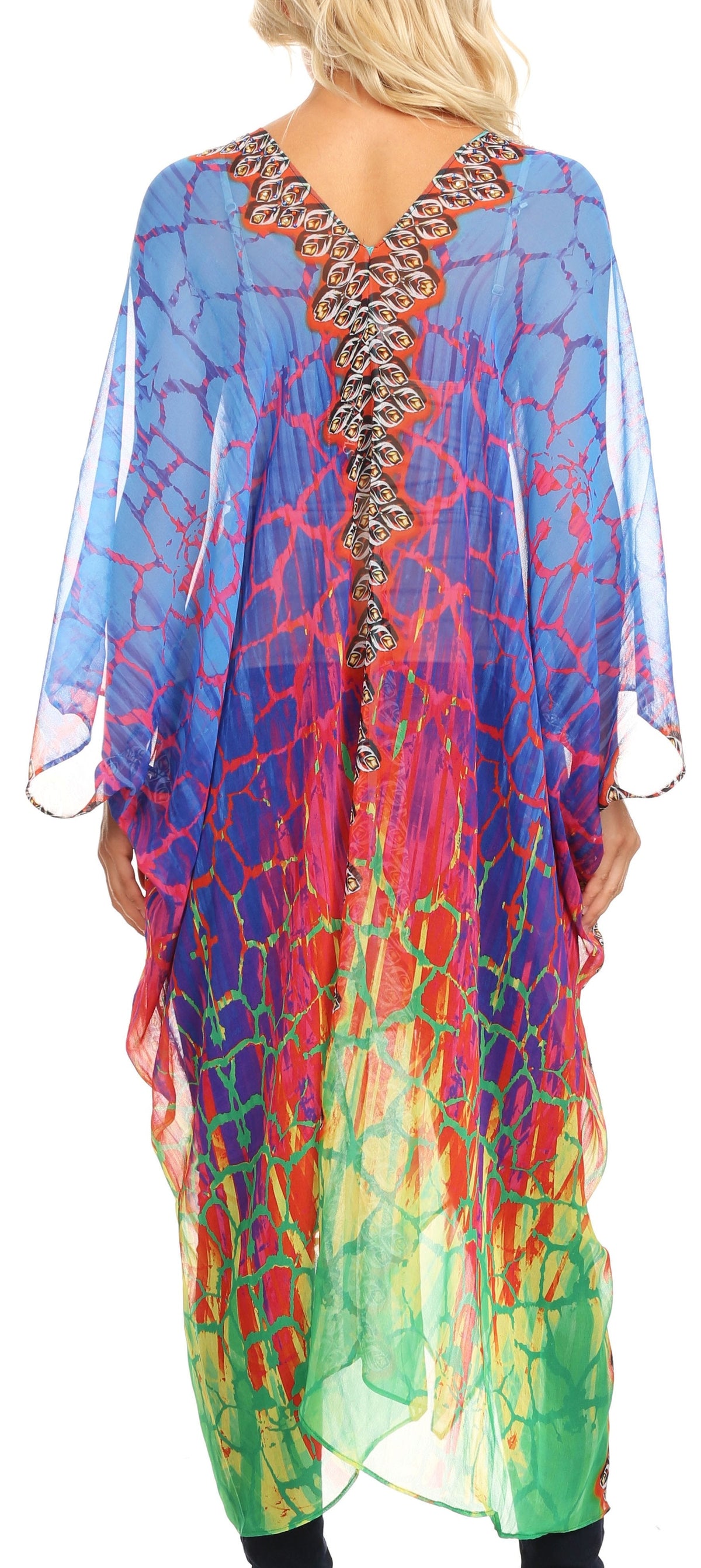 Sakkas Livi  Women's V Neck Beach Dress Cover up Caftan Top Loose with Rhinestone