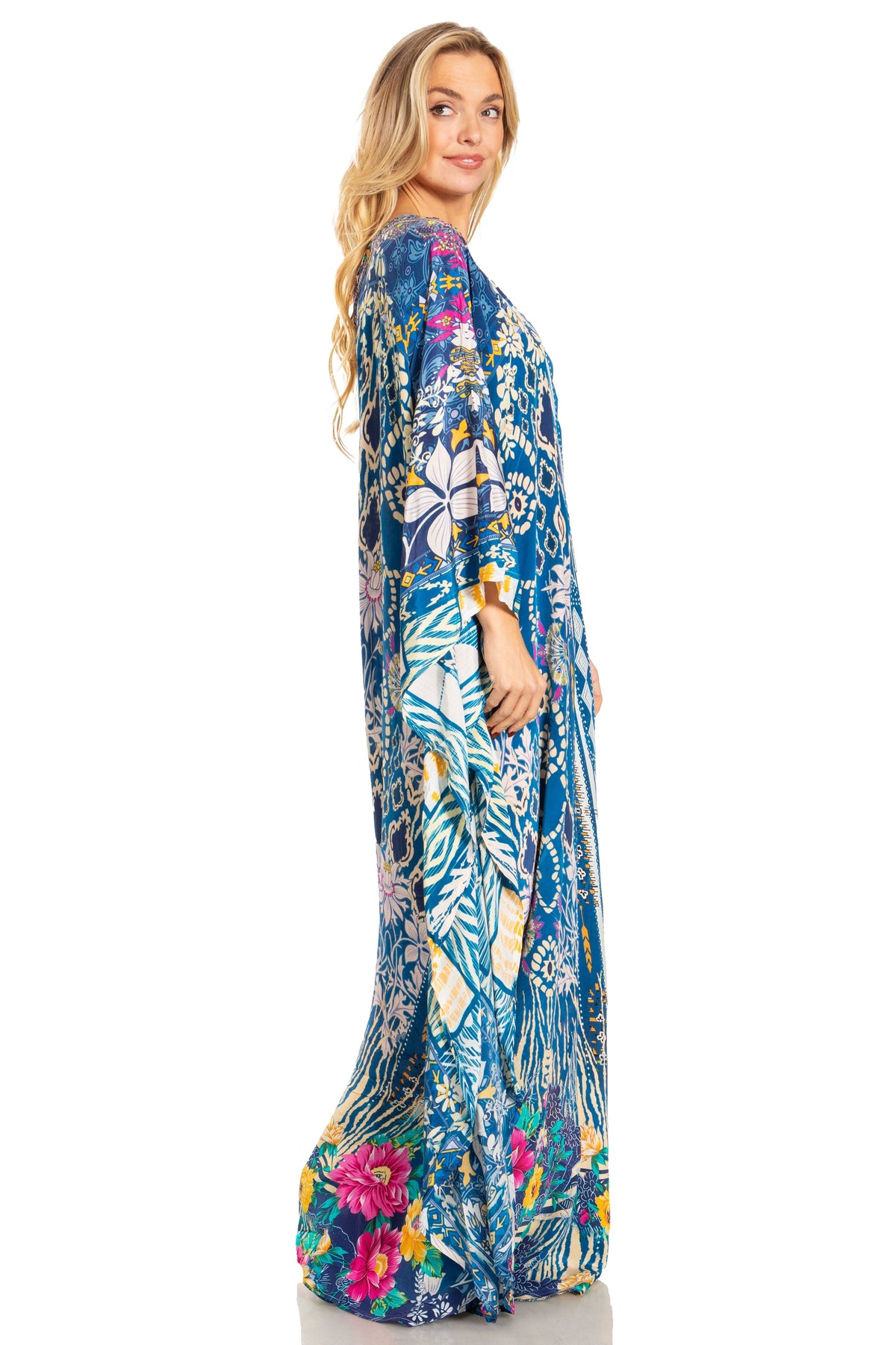 Sakkas Dora Women's One Shoulder Short Sleeve Casual Elegant Maxi Dress with Print