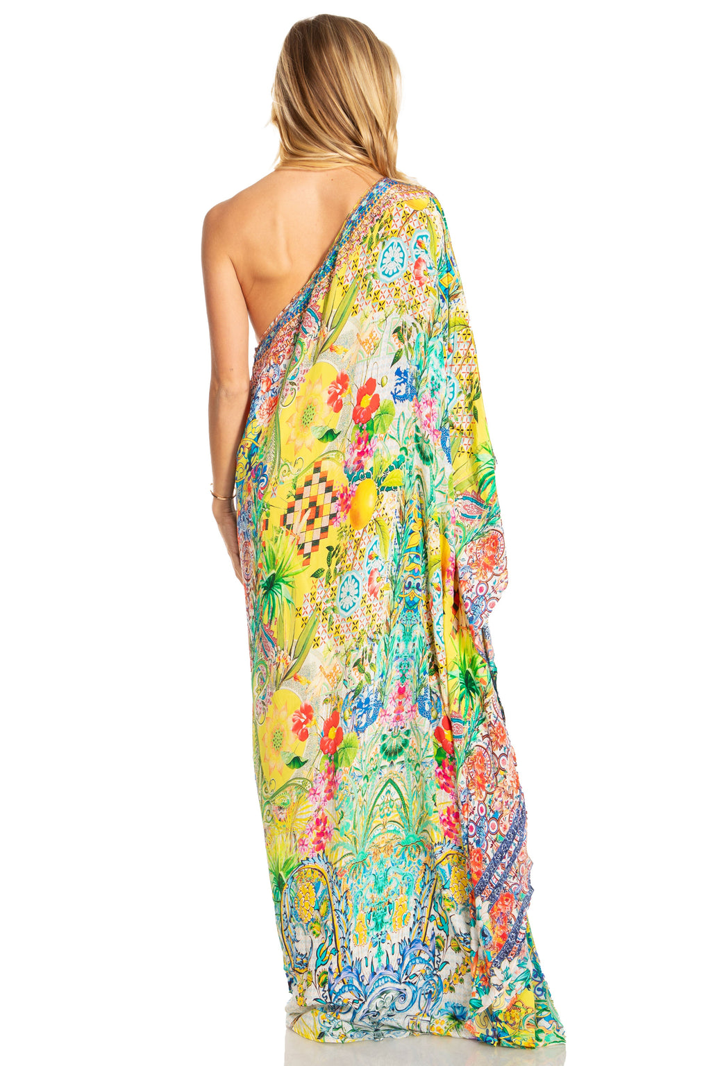 Sakkas Dora Women's One Shoulder Short Sleeve Casual Elegant Maxi Dress with Print