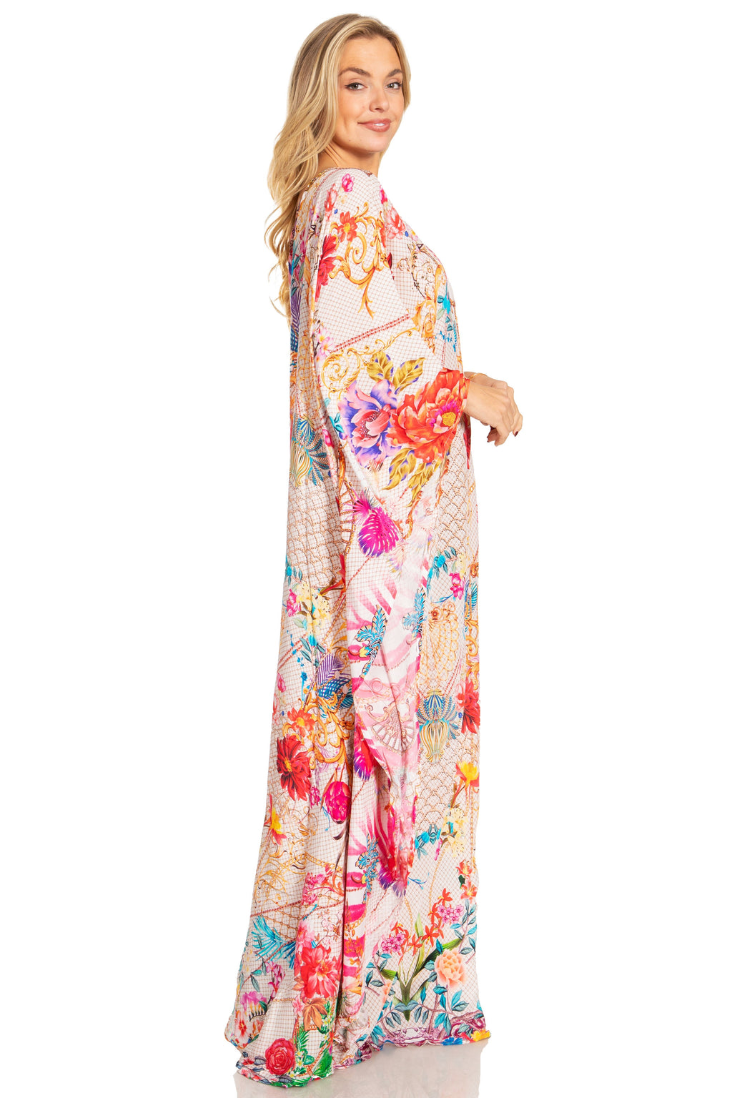 Sakkas Dora Women's One Shoulder Short Sleeve Casual Elegant Maxi Dress with Print