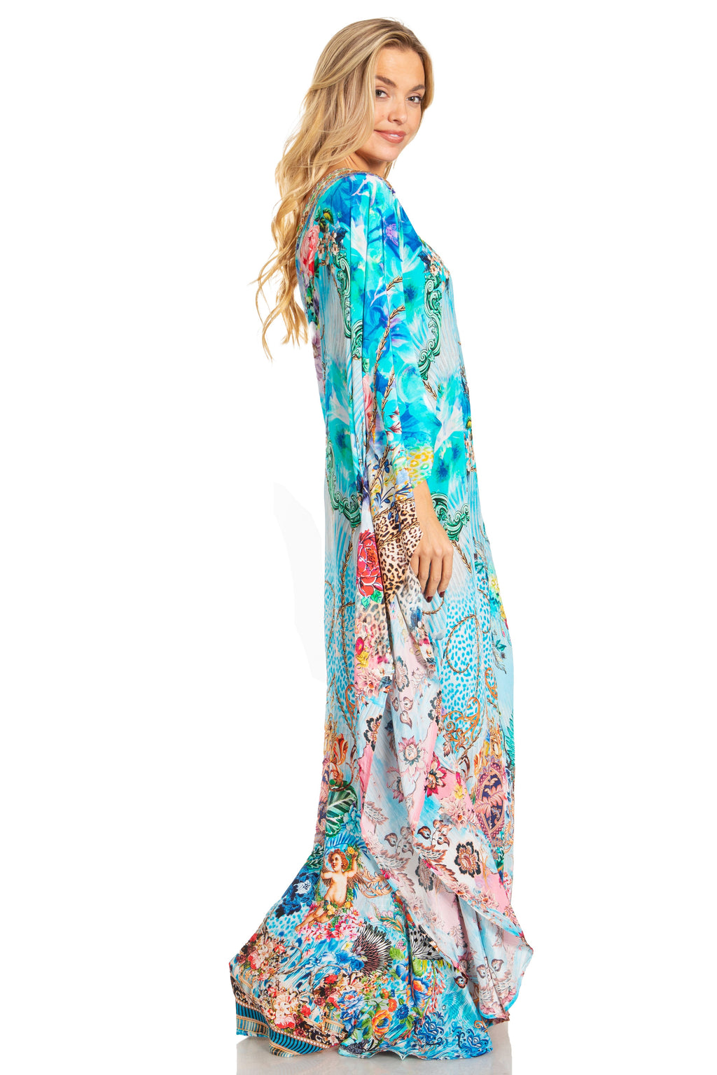 Sakkas Dora Women's One Shoulder Short Sleeve Casual Elegant Maxi Dress with Print