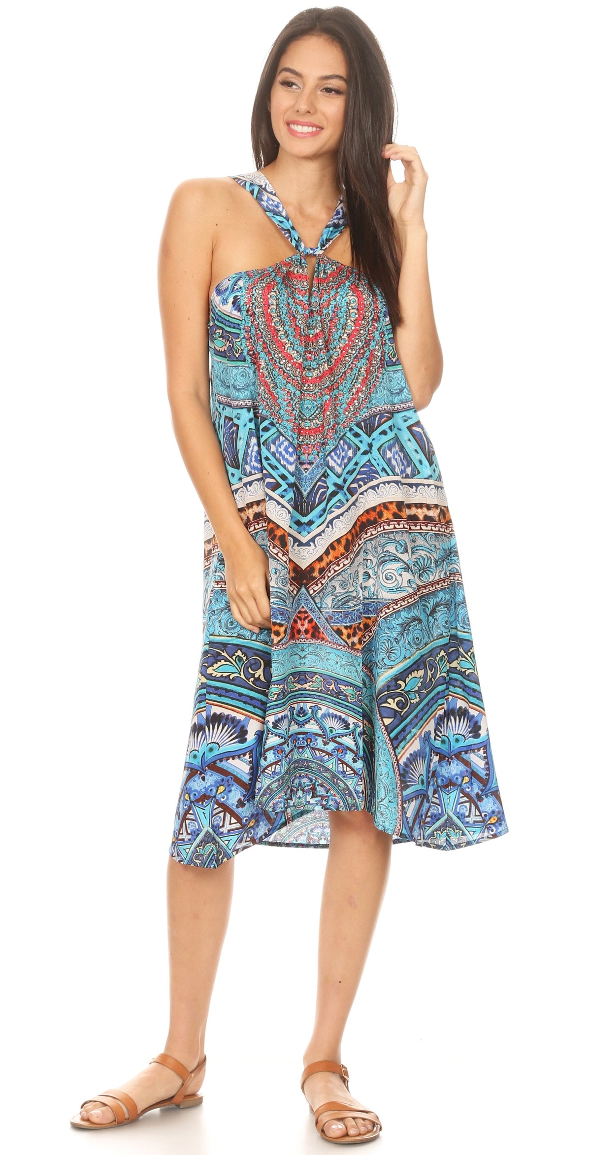 Sakkas Eva Women's Casual Summer Cocktail Boho Sleeveless Short Dress with Print