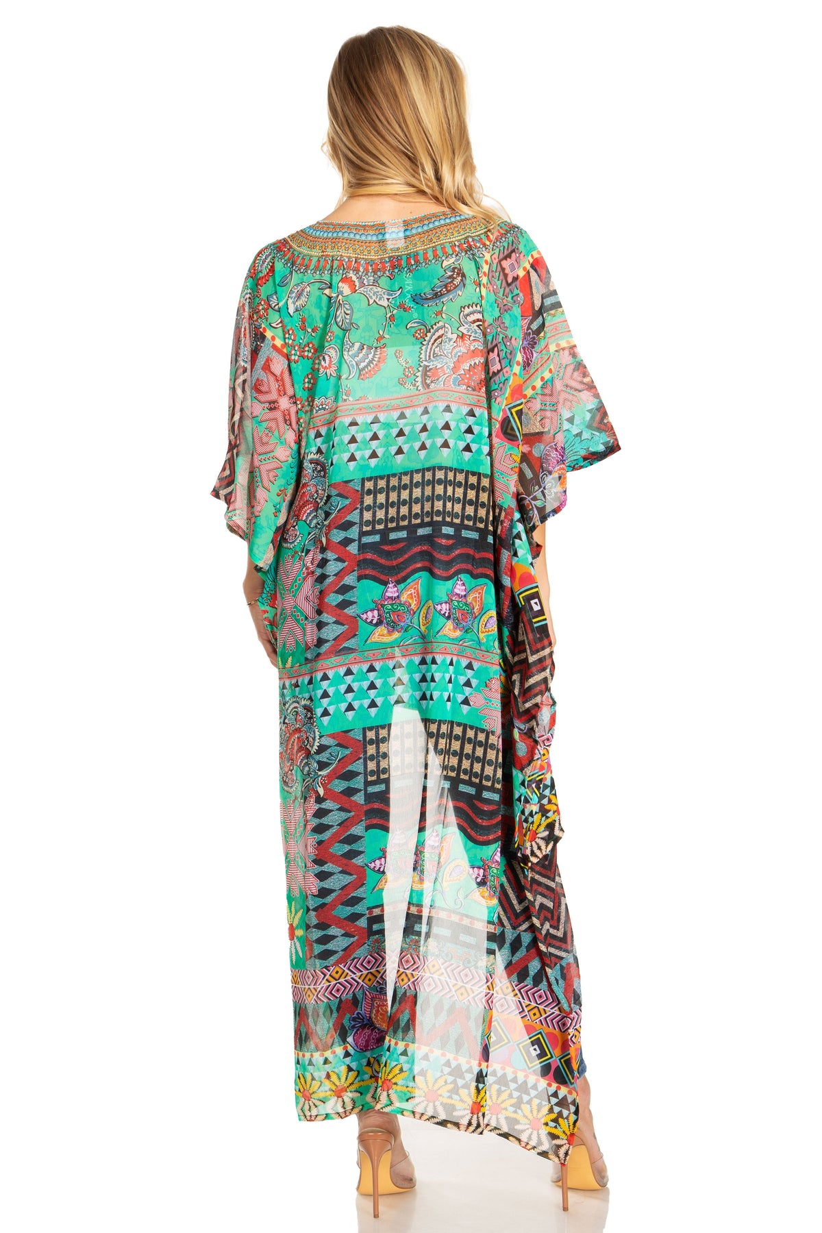 Sakkas Zeke Hi Low V-Neck Caftan Dress Printed Top Cover / Up