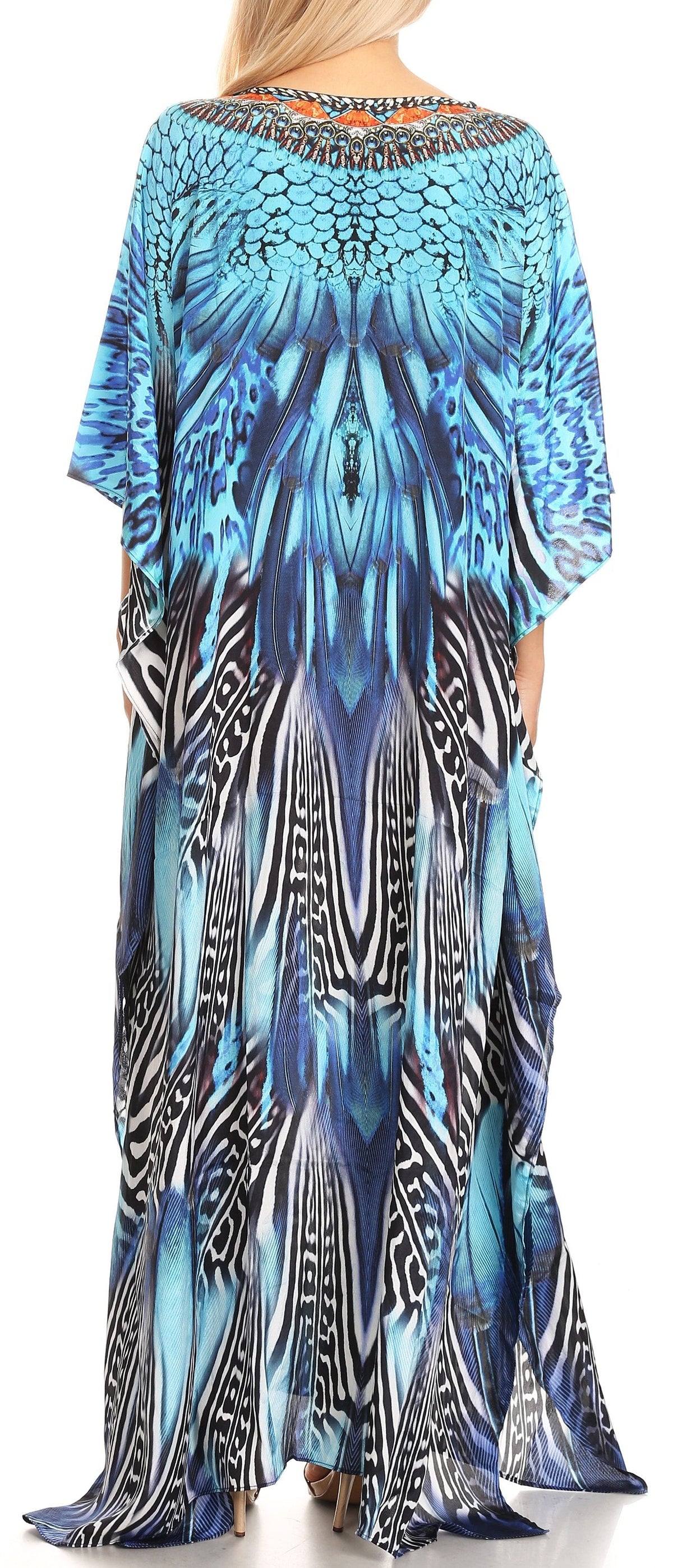Sakkas Anahi Flowy Design V Neck Long Caftan Dress / Cover Up With Rhinestone
