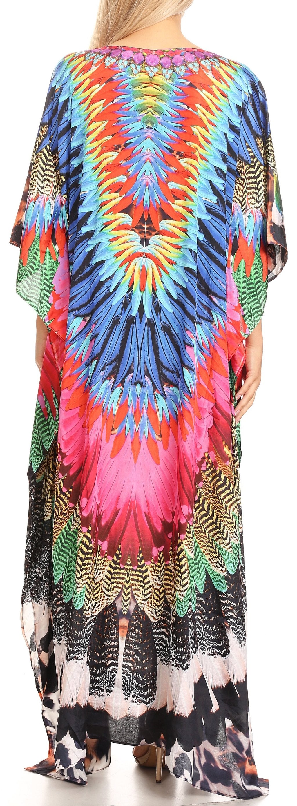 Sakkas Anahi Flowy Design V Neck Long Caftan Dress / Cover Up With Rhinestone