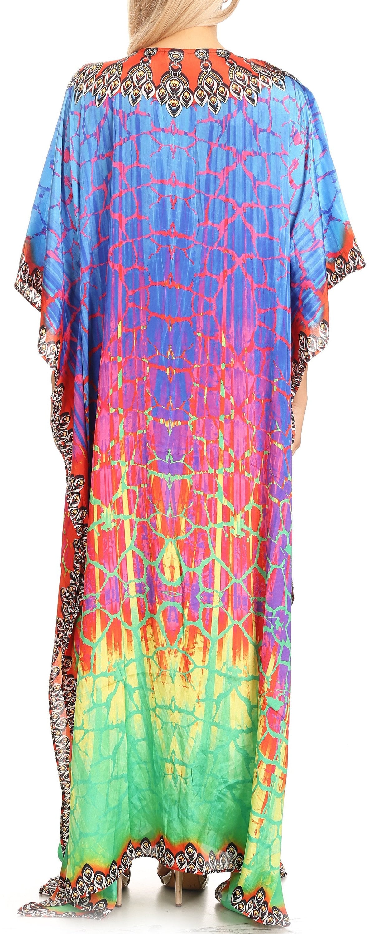 Sakkas Anahi Flowy Design V Neck Long Caftan Dress / Cover Up With Rhinestone