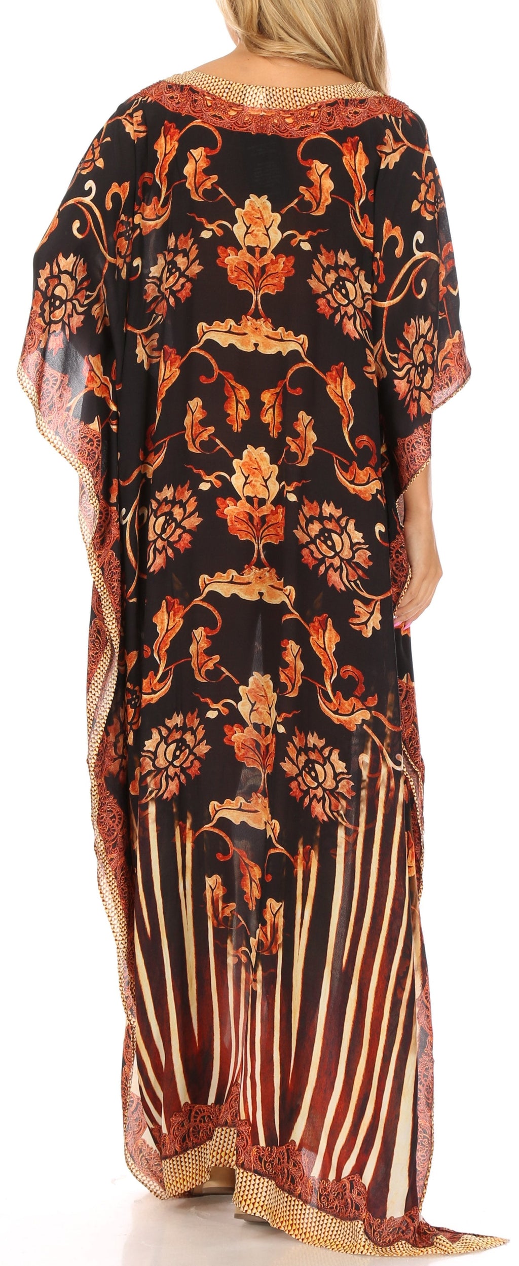 Sakkas Anahi Flowy Design V Neck Long Caftan Dress / Cover Up With Rhinestone
