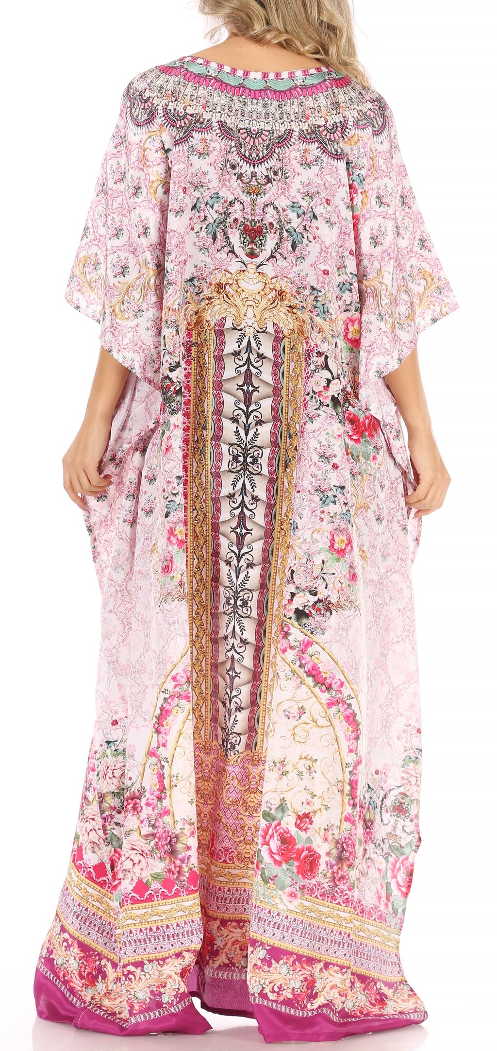 Sakkas Anahi Flowy Design V Neck Long Caftan Dress / Cover Up With Rhinestone
