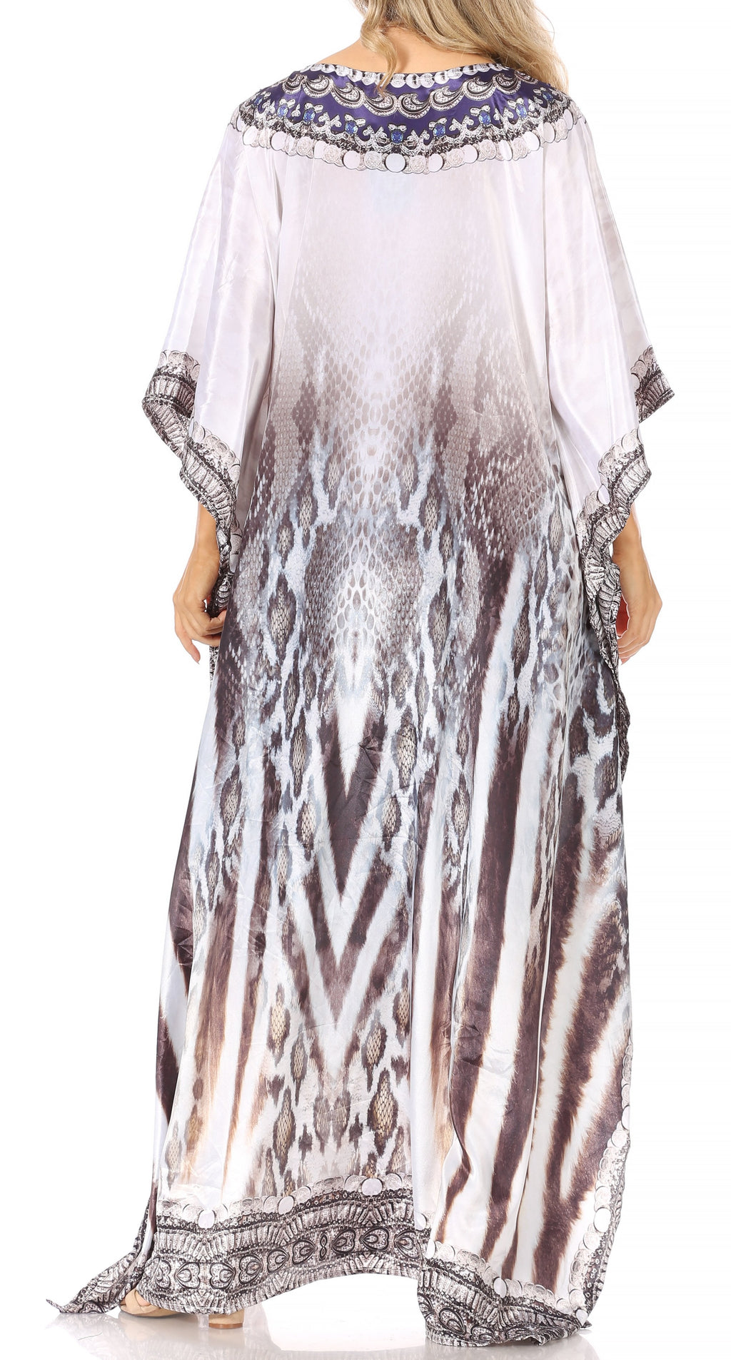 Sakkas Anahi Flowy Design V Neck Long Caftan Dress / Cover Up With Rhinestone