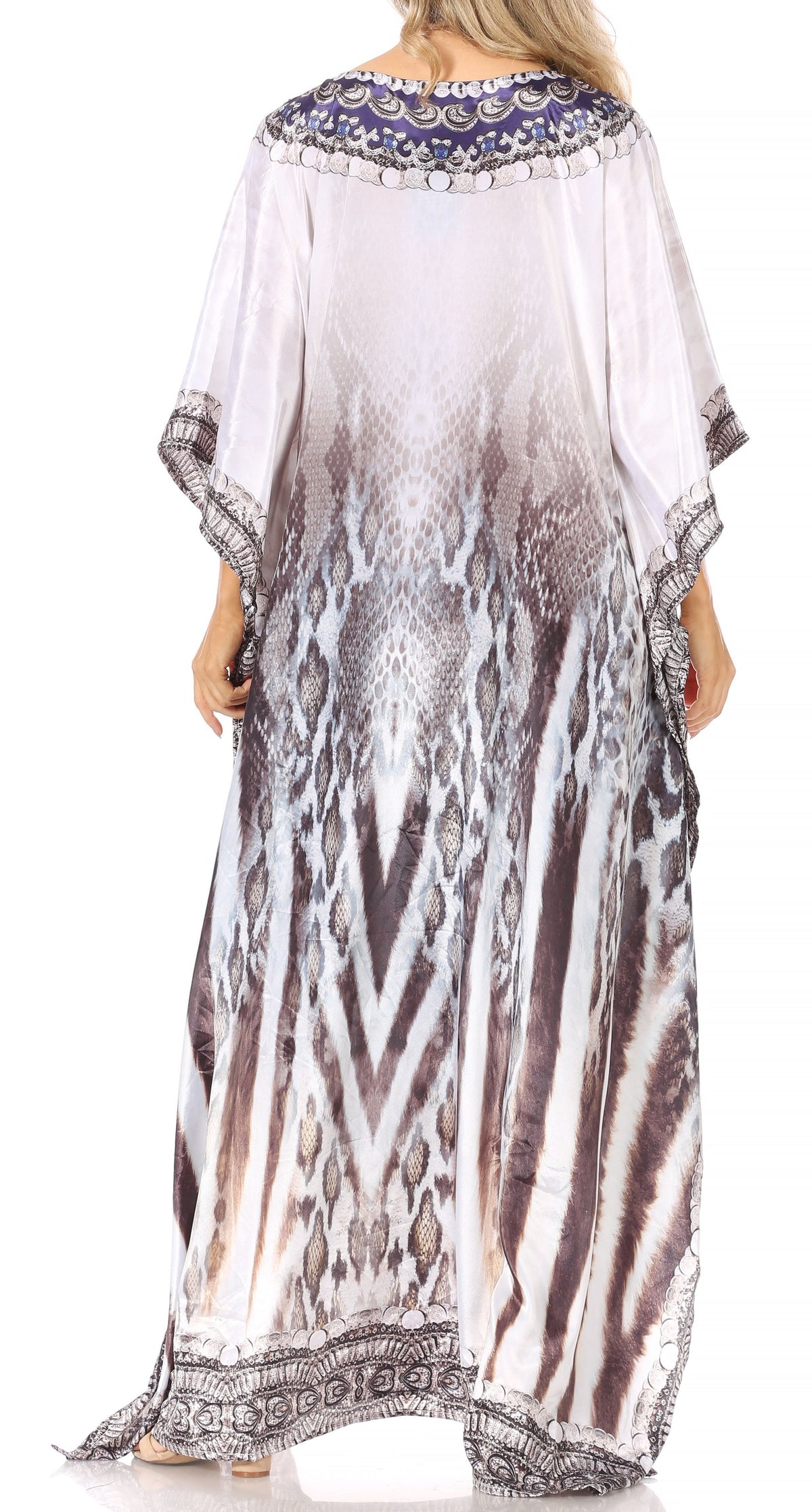 Sakkas Anahi Flowy Design V Neck Long Caftan Dress / Cover Up With Rhinestone