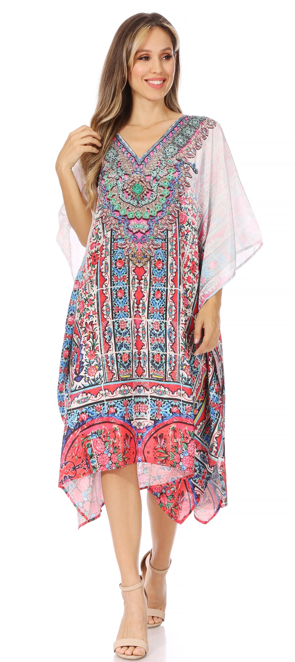 Sakkas MiuMiu Ligthweight Summer Printed Short Caftan Dress / Cover Up