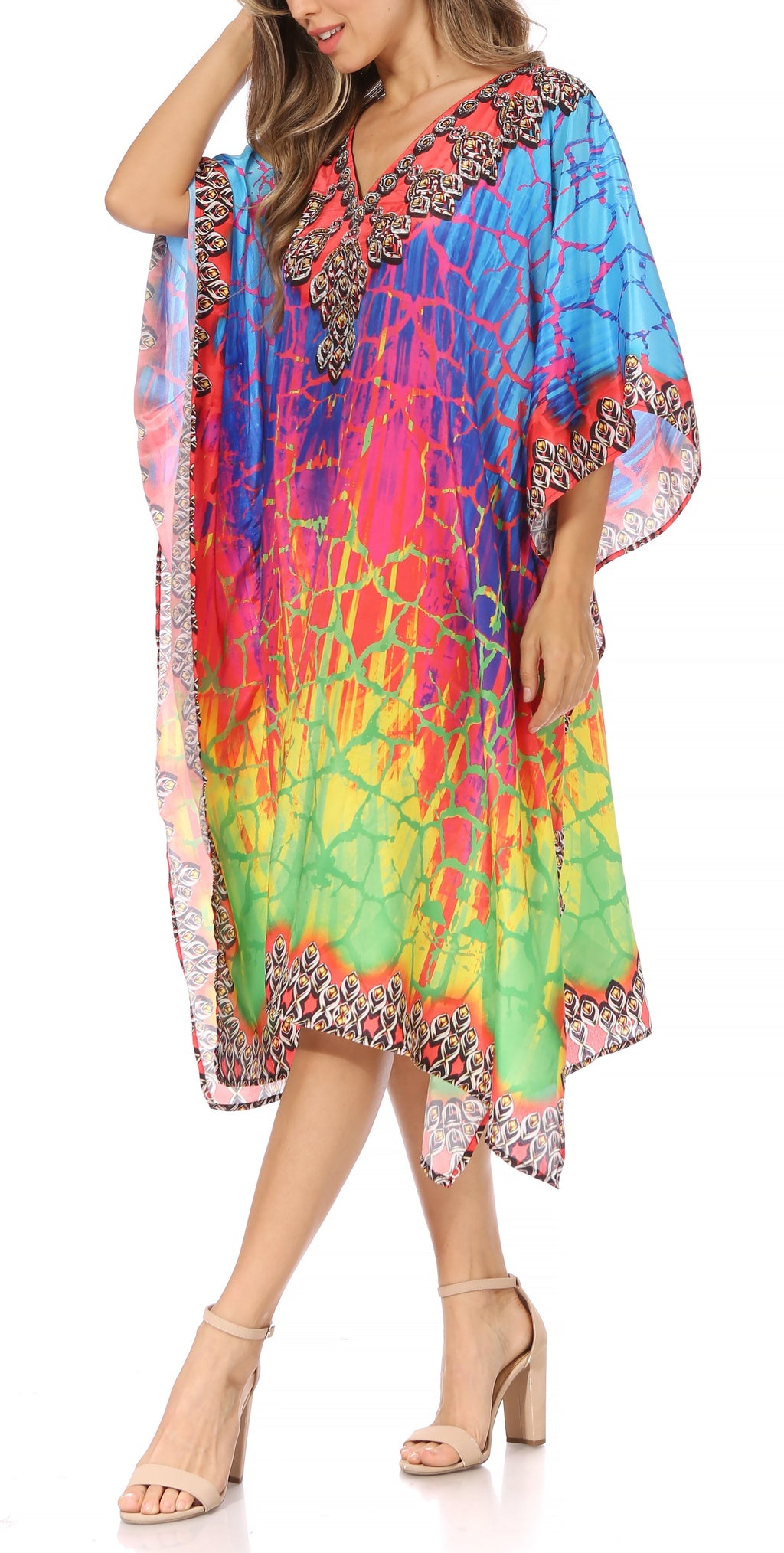 Sakkas MiuMiu Ligthweight Summer Printed Short Caftan Dress / Cover Up