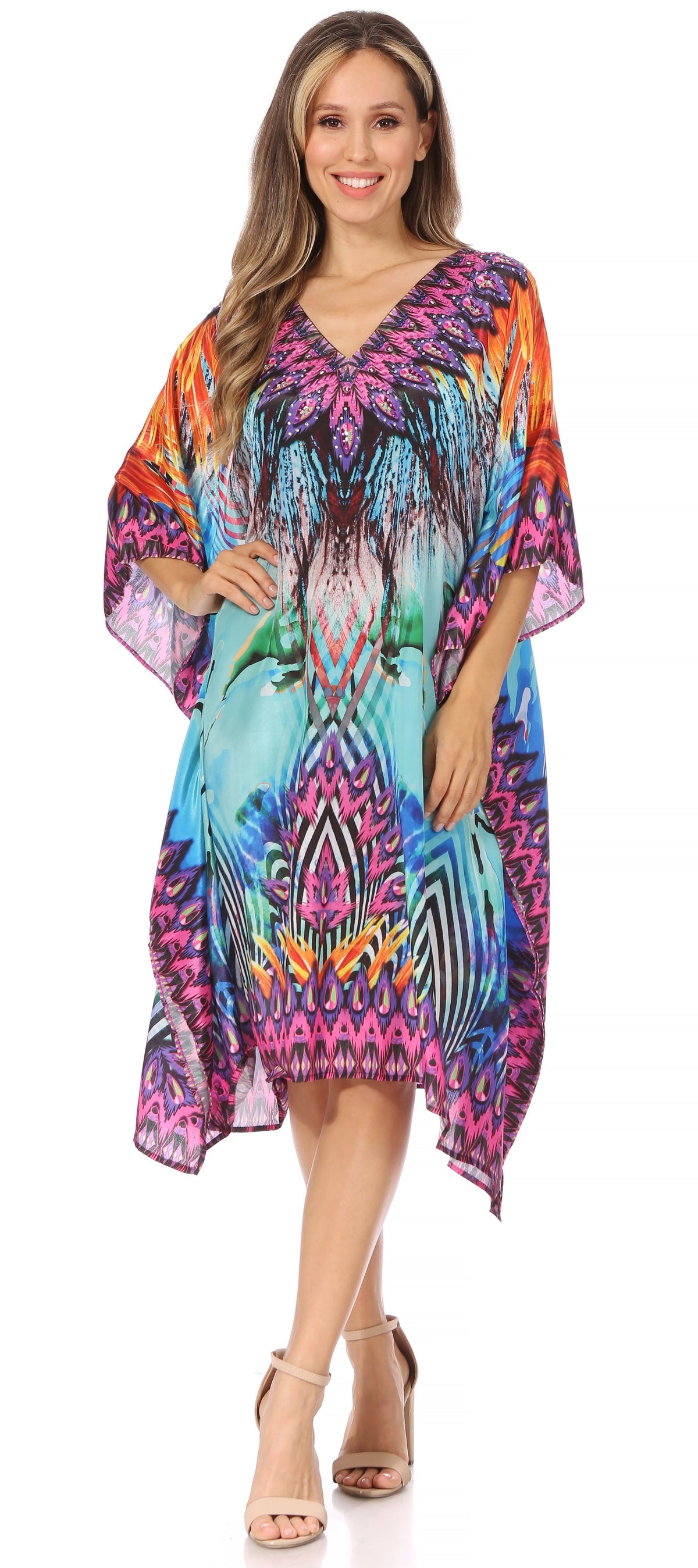 Sakkas MiuMiu Ligthweight Summer Printed Short Caftan Dress / Cover Up