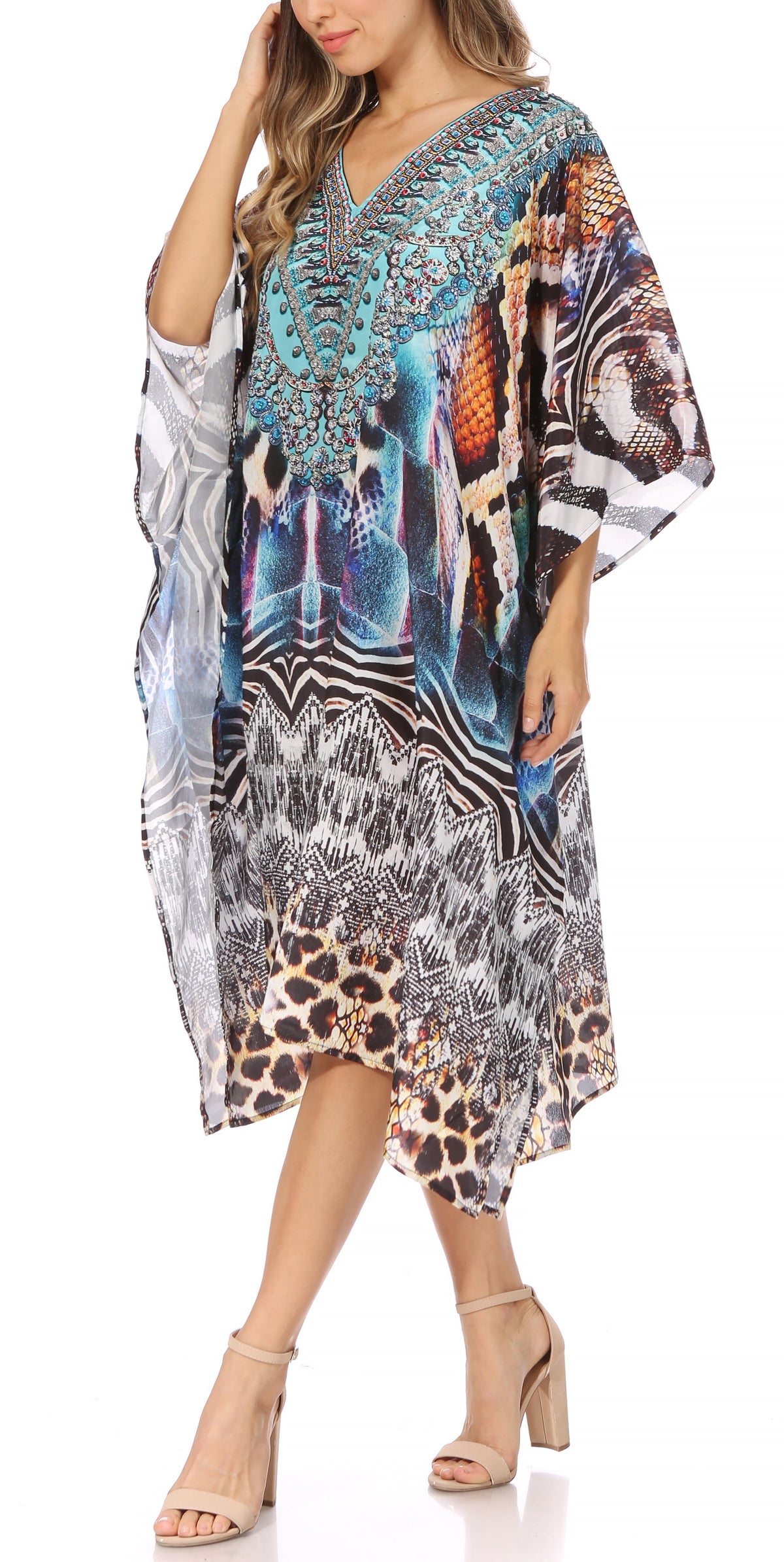 Sakkas MiuMiu Ligthweight Summer Printed Short Caftan Dress / Cover Up