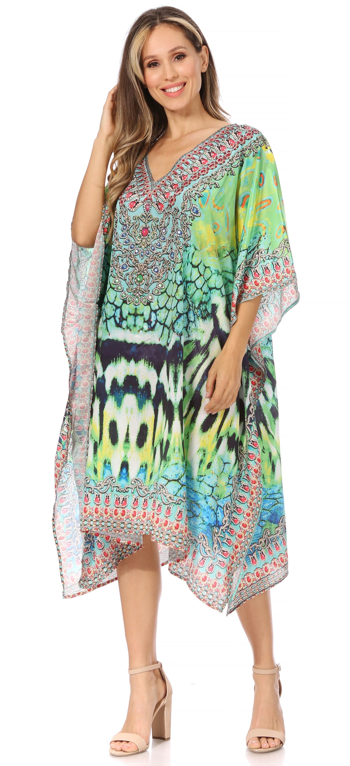 Sakkas MiuMiu Ligthweight Summer Printed Short Caftan Dress / Cover Up