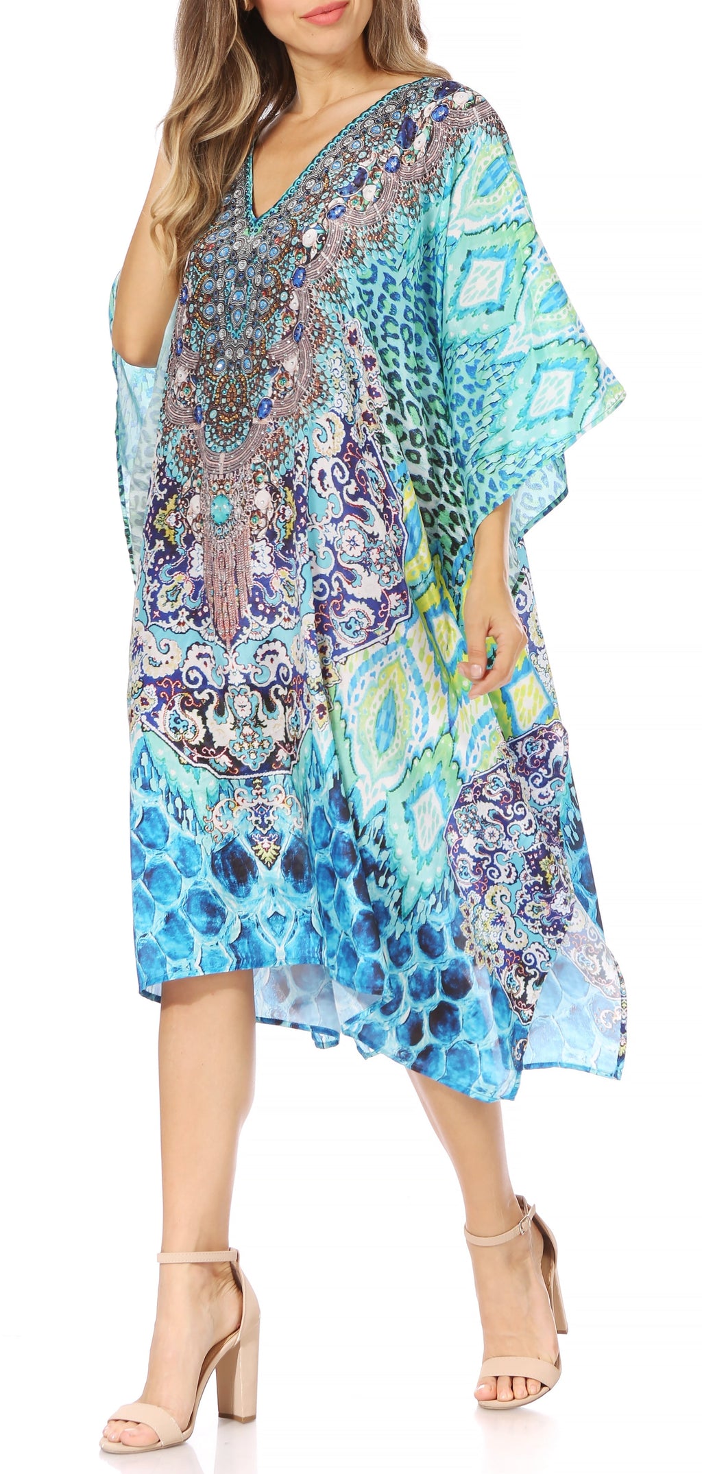 Sakkas MiuMiu Ligthweight Summer Printed Short Caftan Dress / Cover Up