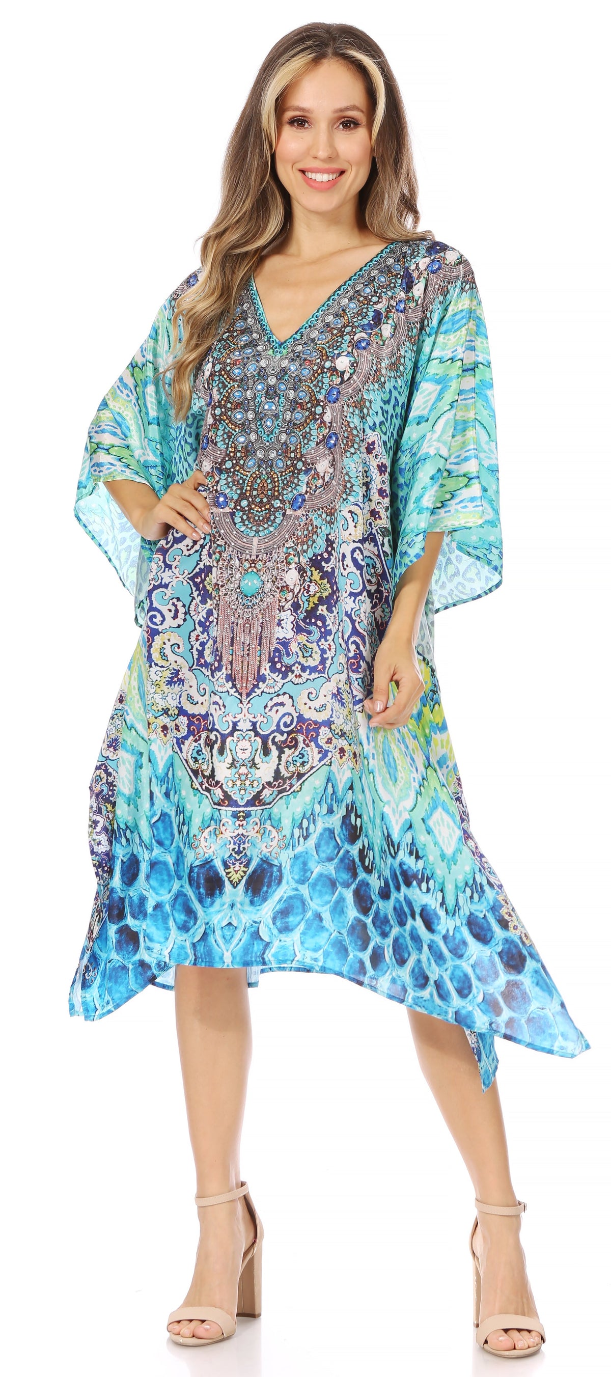 Sakkas MiuMiu Ligthweight Summer Printed Short Caftan Dress / Cover Up