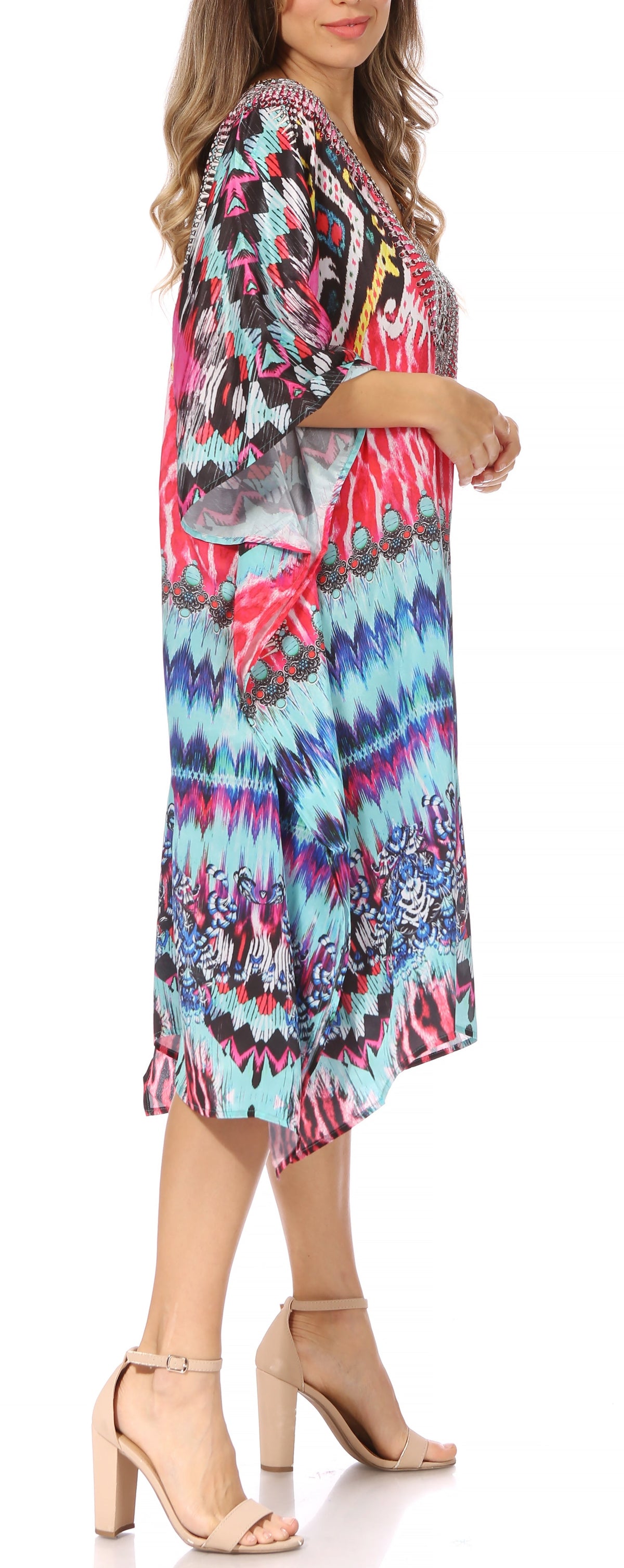 Sakkas MiuMiu Ligthweight Summer Printed Short Caftan Dress / Cover Up