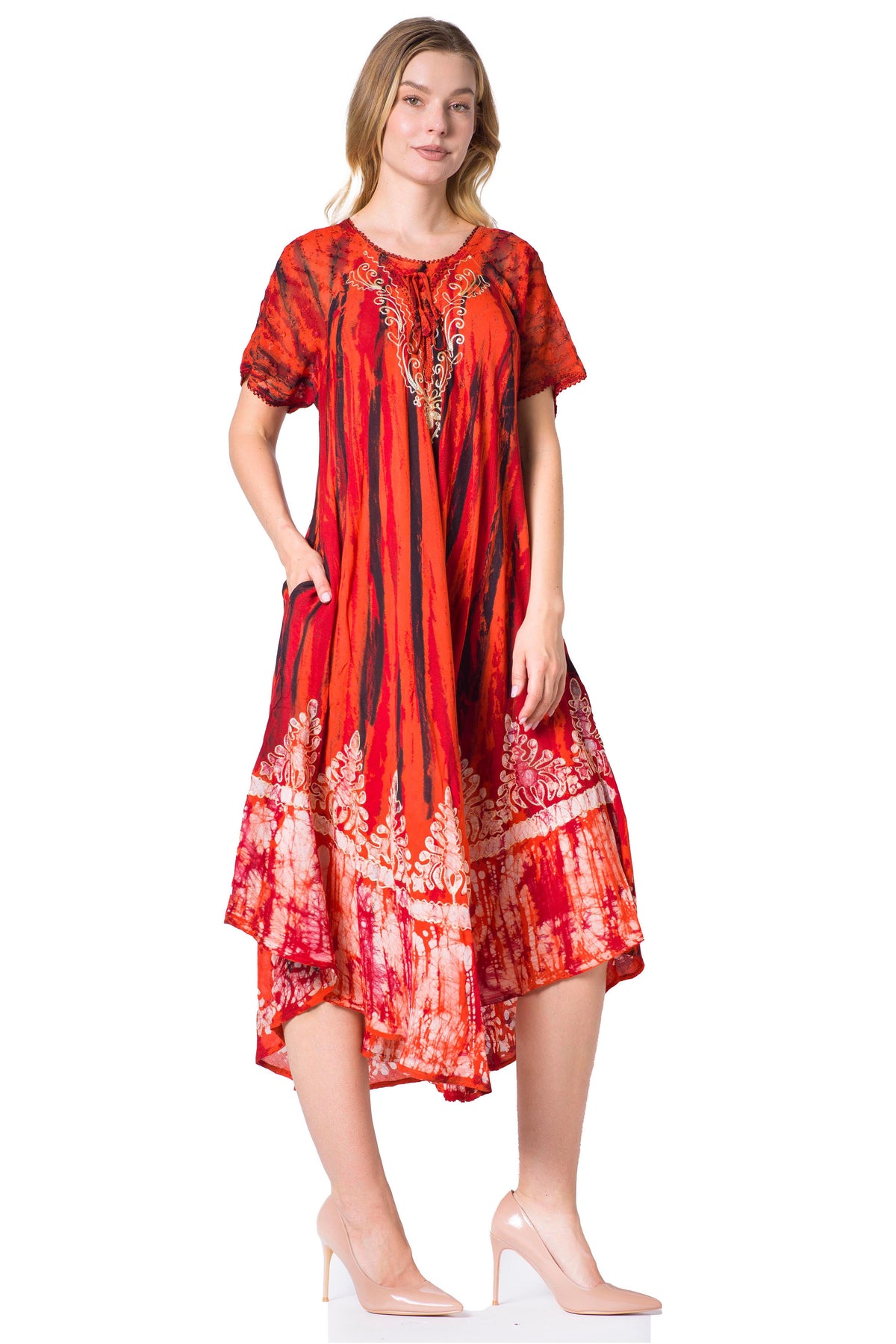 Sakkas Devora Women's Maxi NightGown Caftan Kaftan Dress Tie Dye Batik & Corset