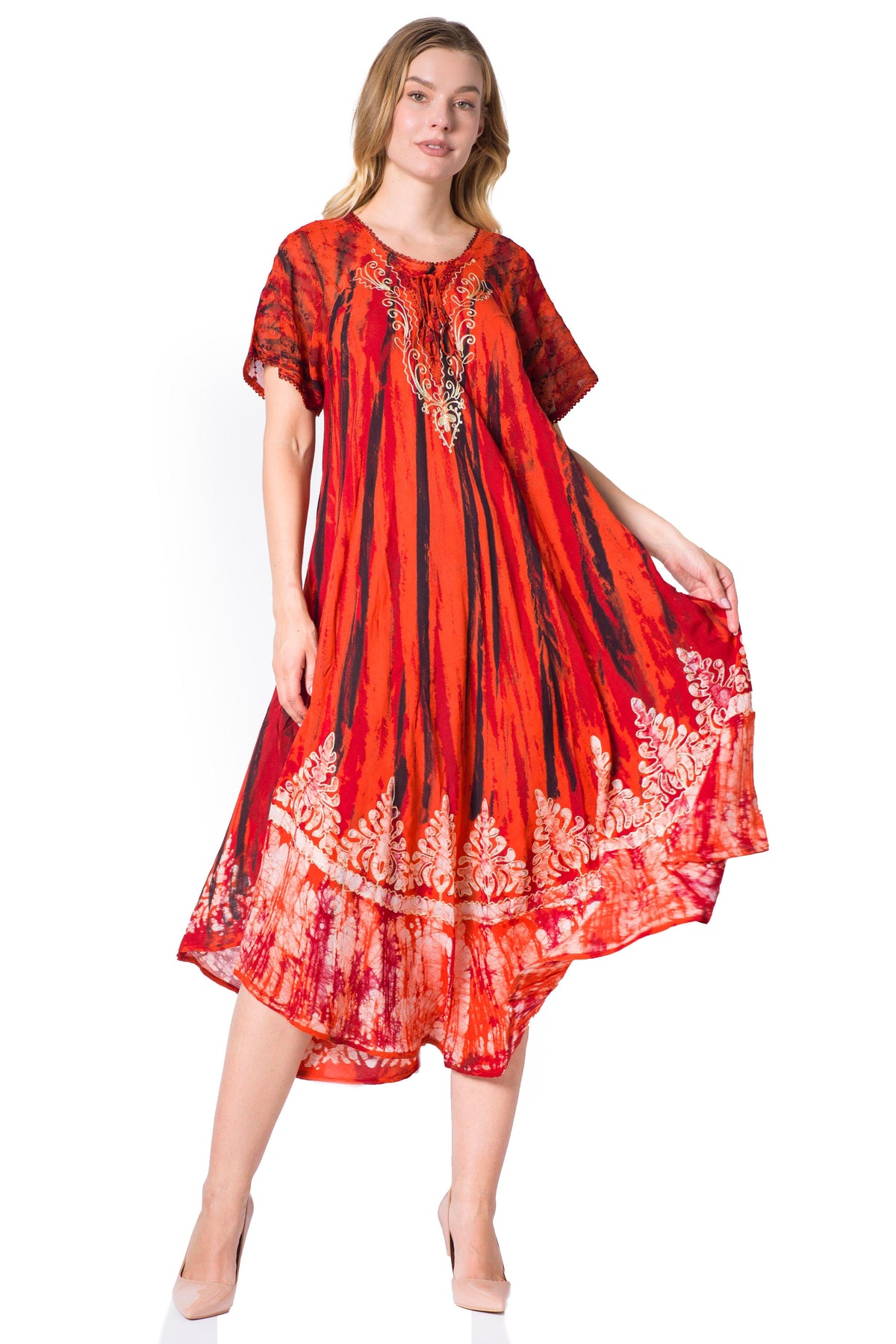 Sakkas Devora Women's Maxi NightGown Caftan Kaftan Dress Tie Dye Batik & Corset