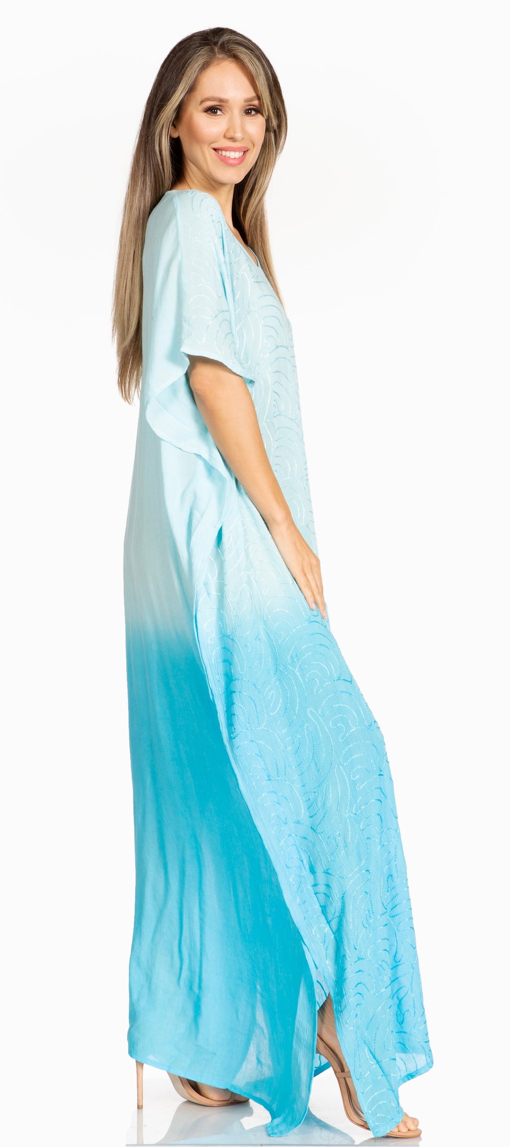 Sakkas Pilar Petite Women's Beach Maxi Caftan Dress in Short Sleeve Casual Style