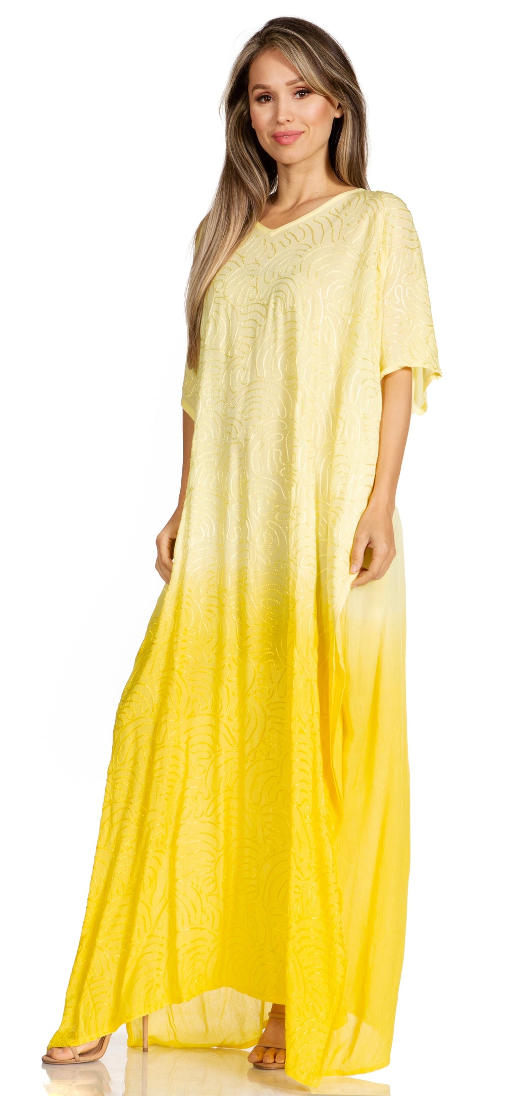 Sakkas Pilar Petite Women's Beach Maxi Caftan Dress in Short Sleeve Casual Style