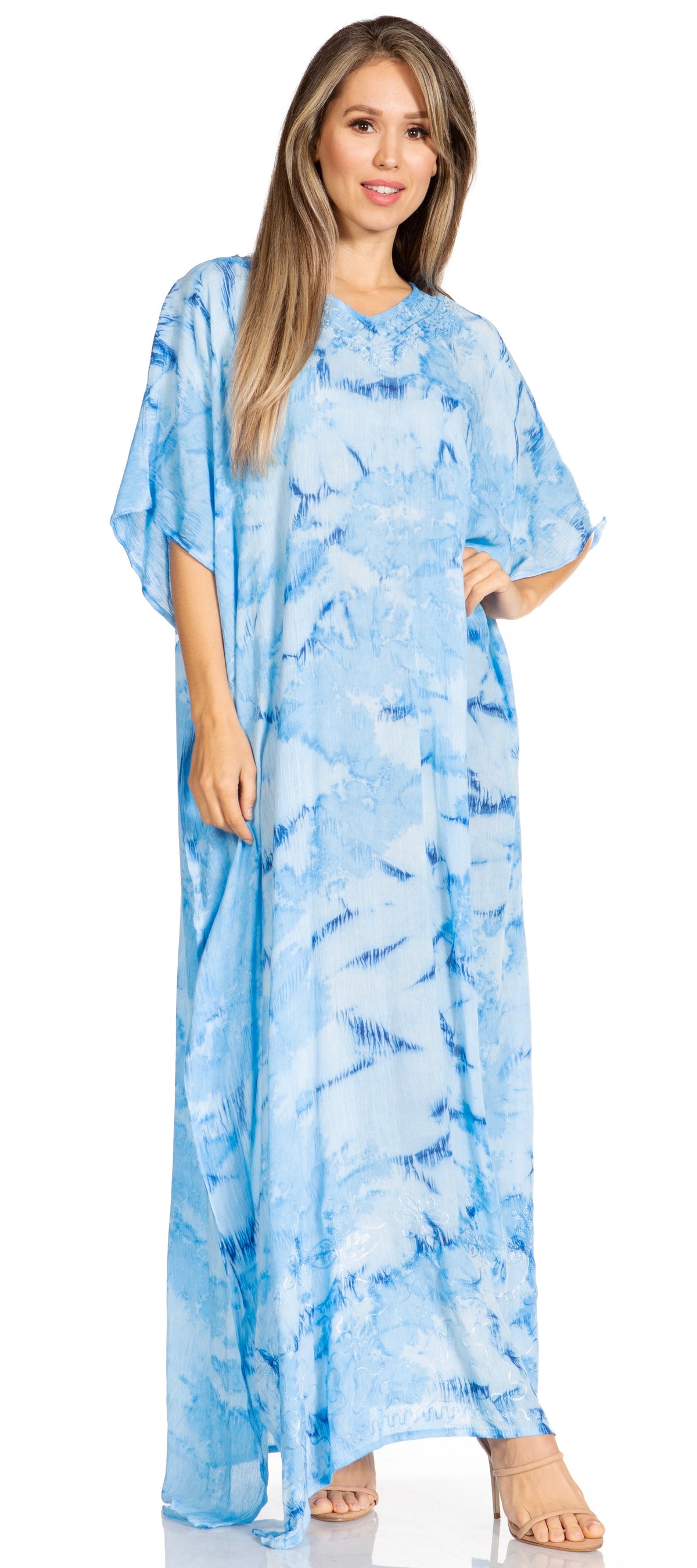 Sakkas Pilar Petite Women's Beach Maxi Caftan Dress in Short Sleeve Casual Style