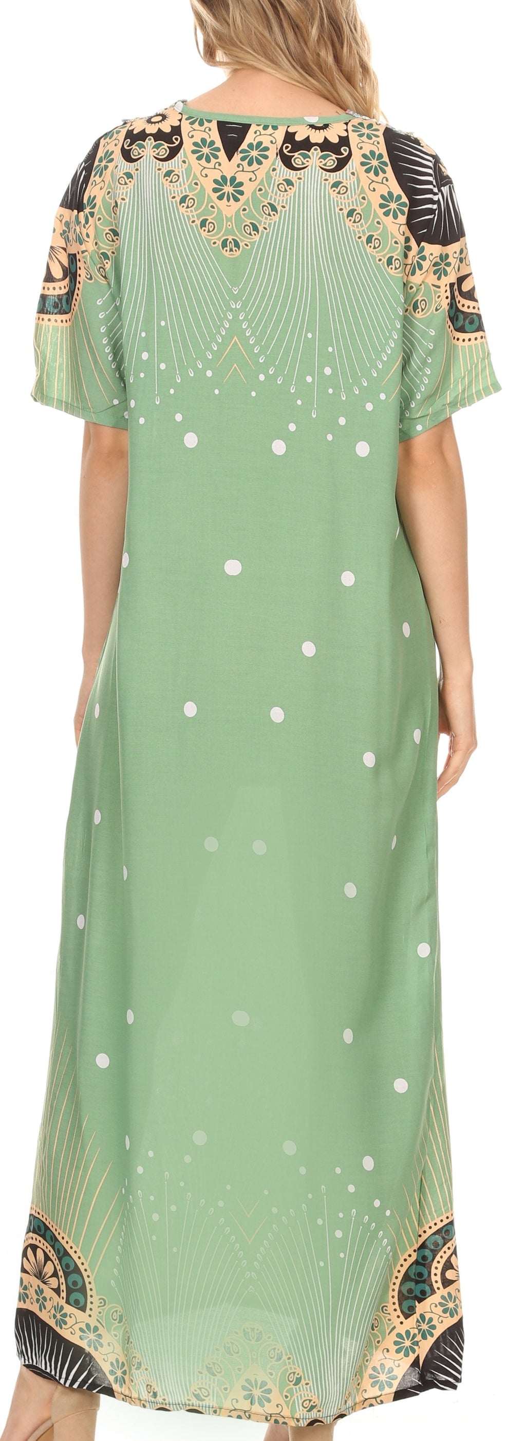 Sakkas Sabra Womens Long Casual Cover-up Tunic Kaftan V neck Dress