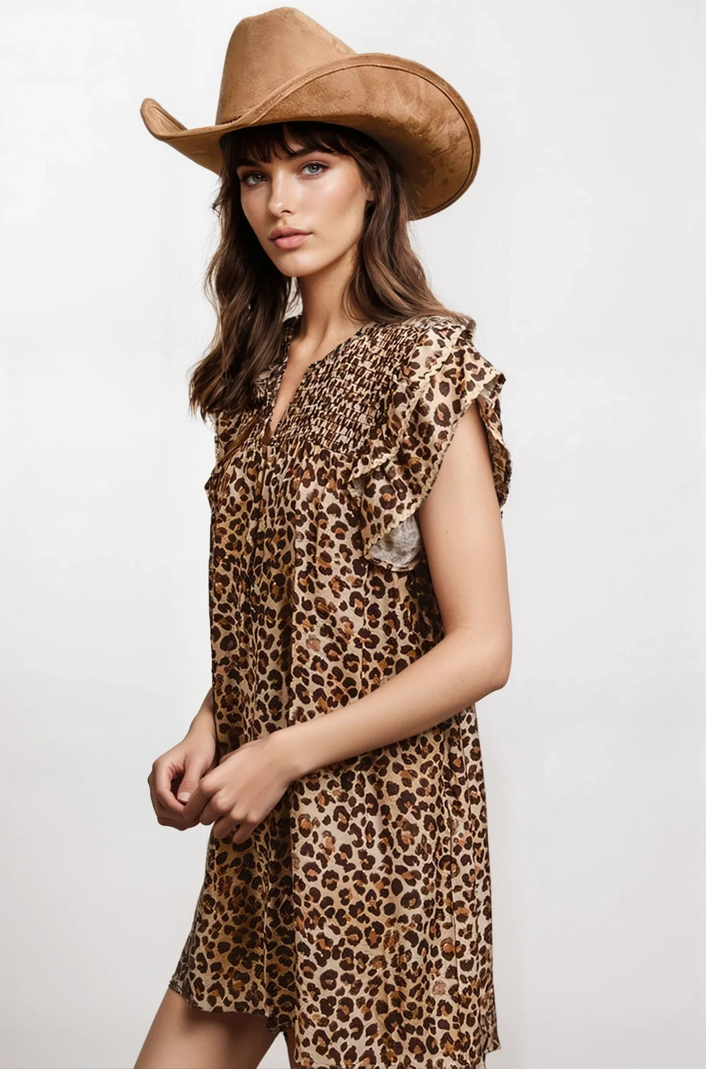 Desert Muse Leopard Ruffle Dress