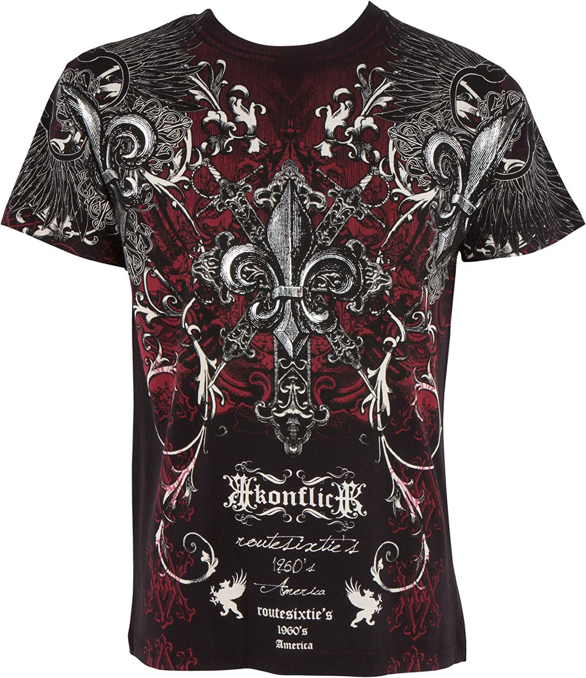 Sakkas Vines and Fleur De Lis Metallic Silver Short Sleeve Crew Neck Cotton Mens Fashion T-Shirt