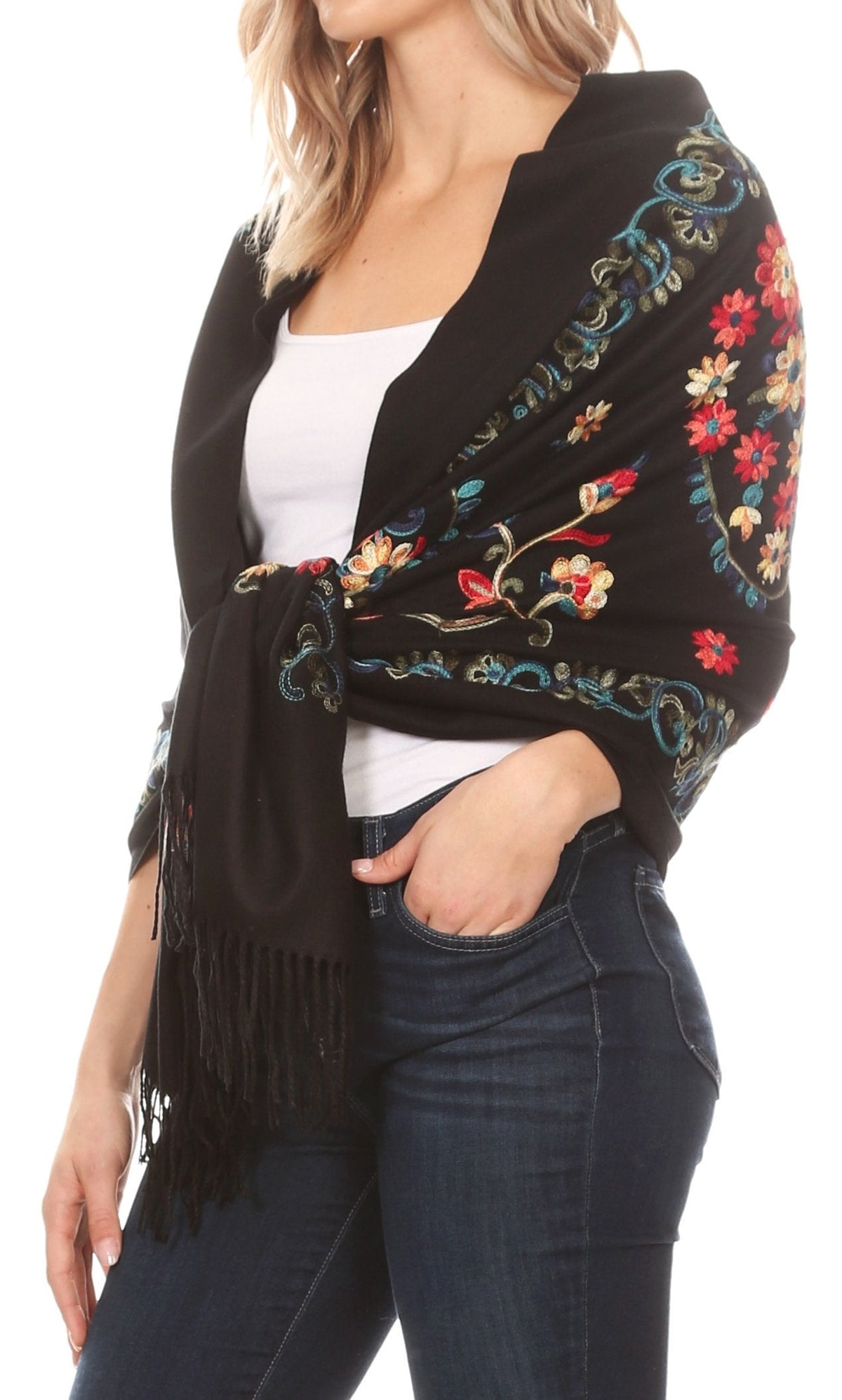 Sakkas Ginata Women's Large Casual Super Soft Embroidery Scarf Shawl Wrap Stole