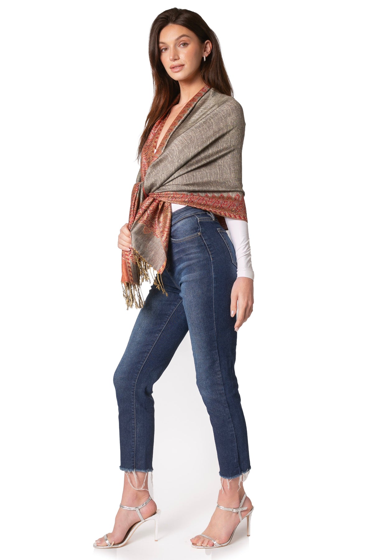 Sakkas 70" x 28" Border Pattern Layered Woven Pashmina Shawl Scarf Wrap Stole