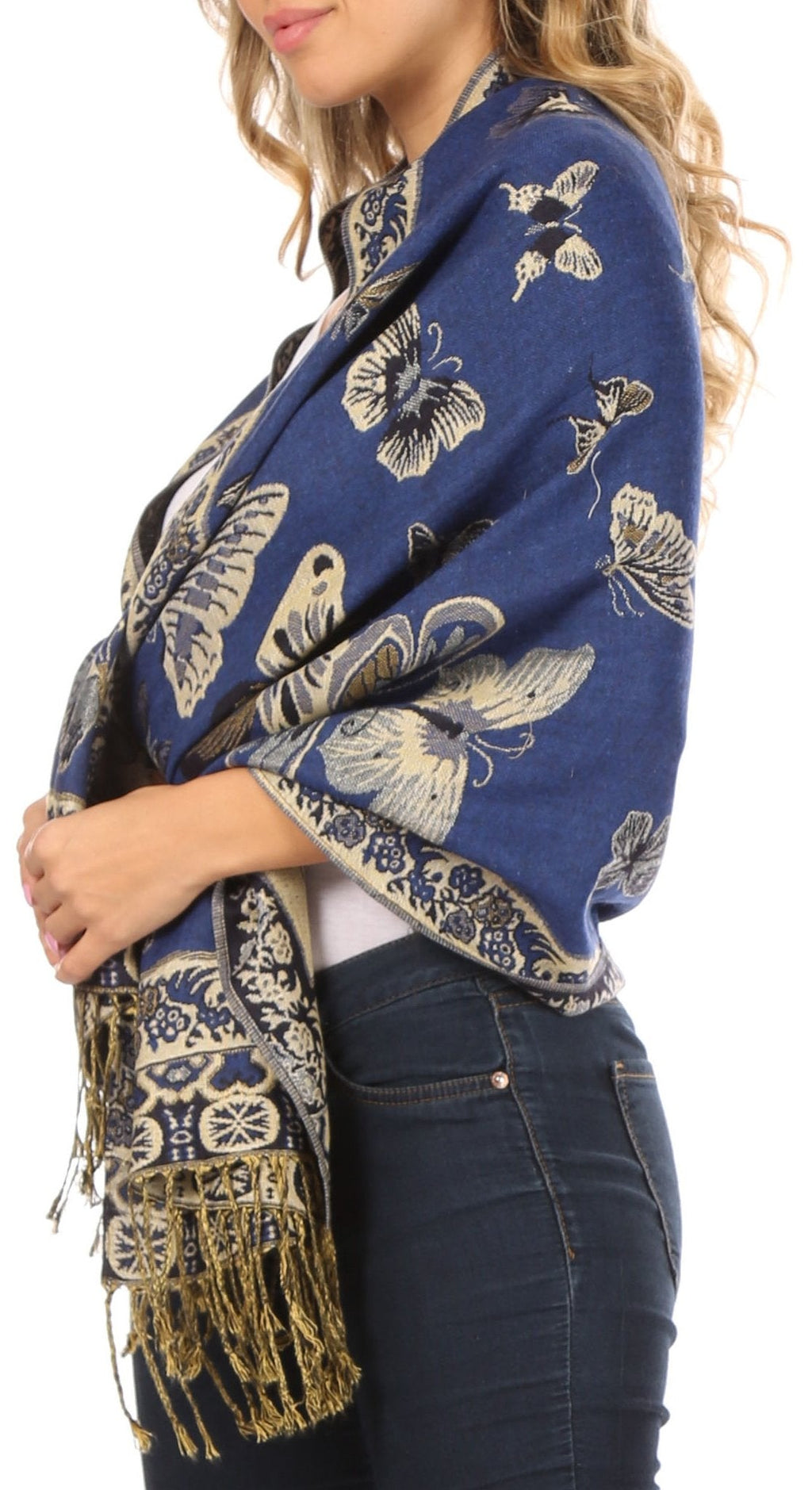 Sakkas Liua Long Wide Woven Patterned Design Multi Colored Pashmina Shawl / Scarf