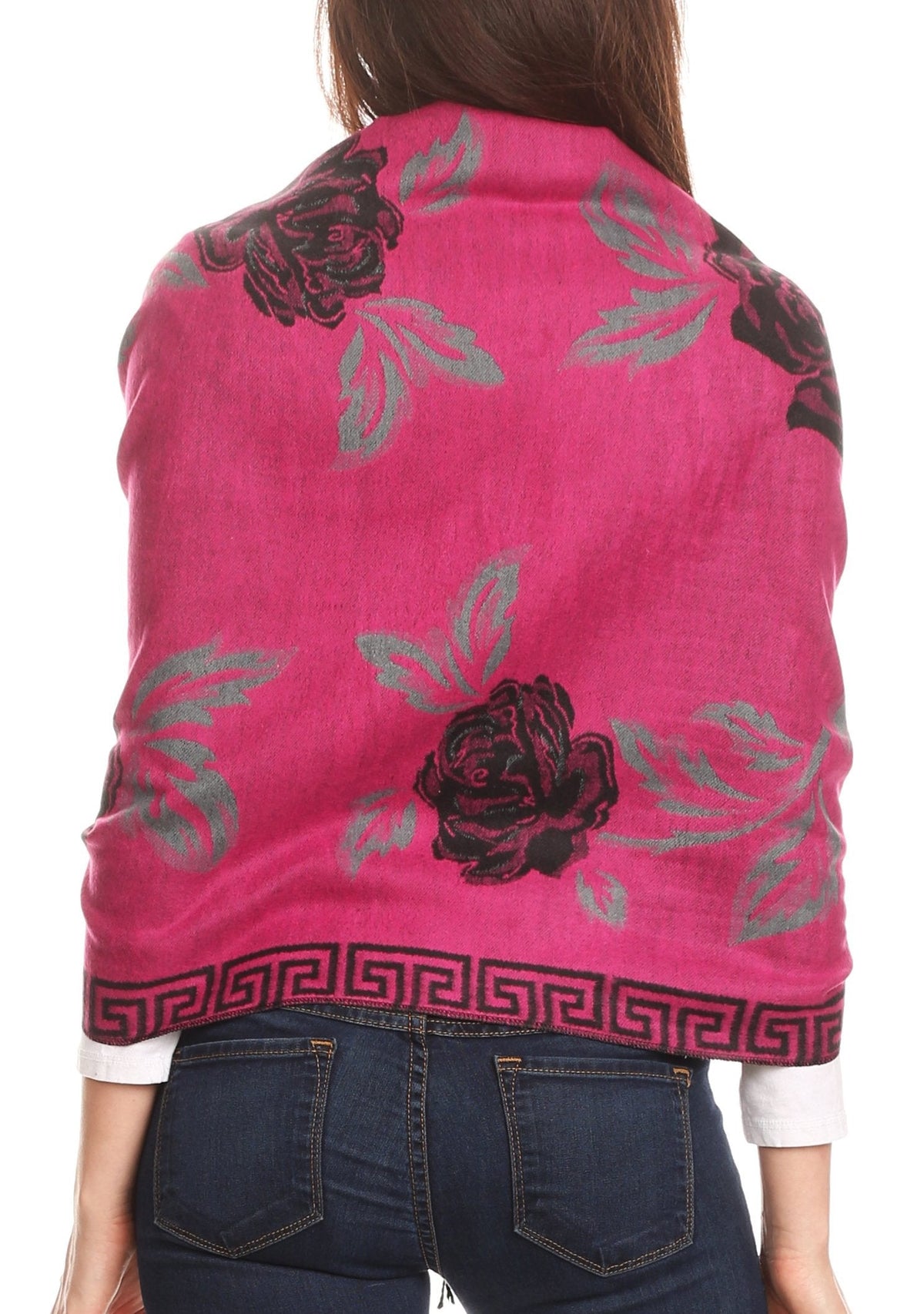 Sakkas Soffia Damask Rose Super Soft and Warm Pashmina Scarf Shawl Vegan Work
