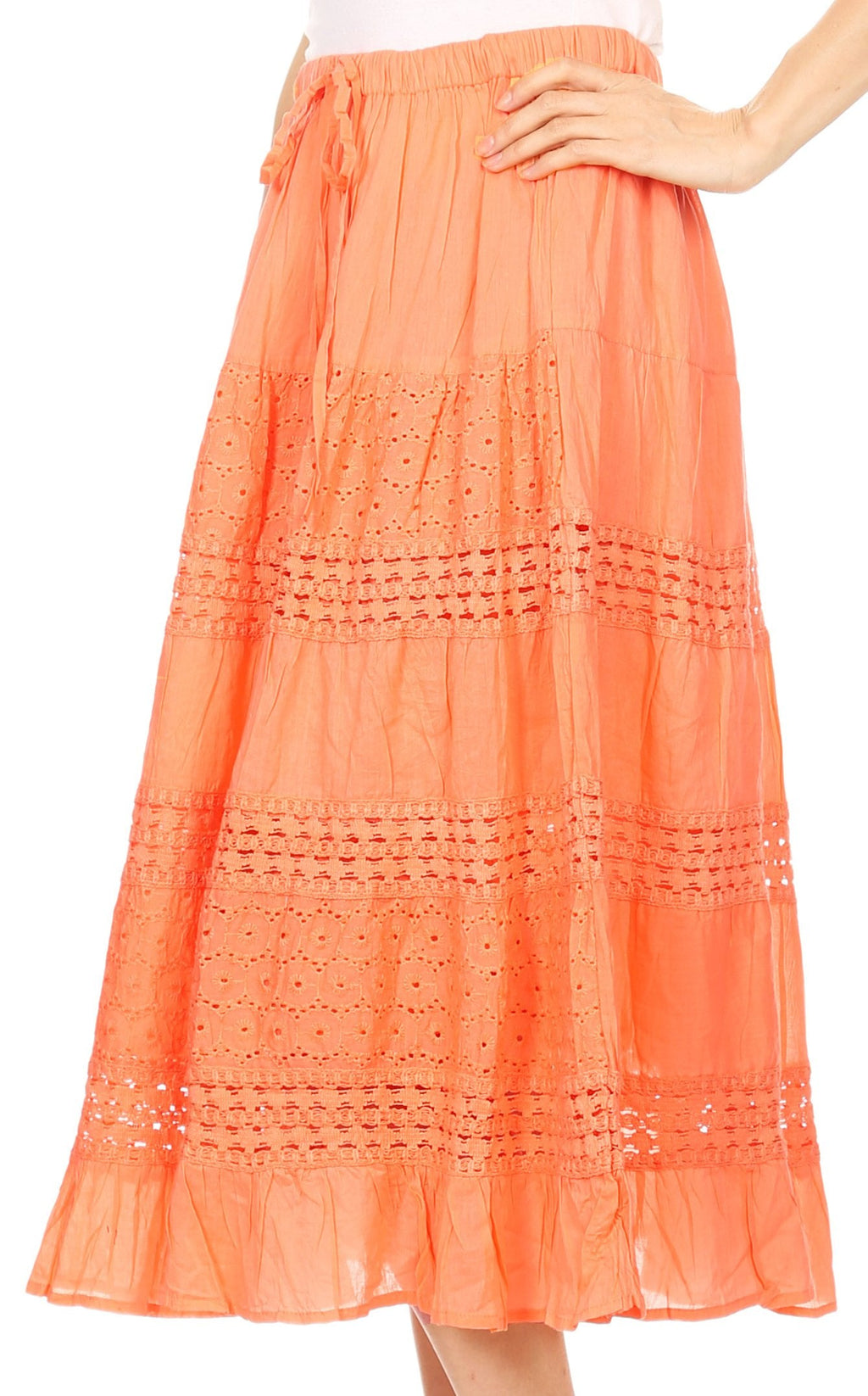 Sakkas Geneva Cotton Eyelet Skirt with Elastic Waistband