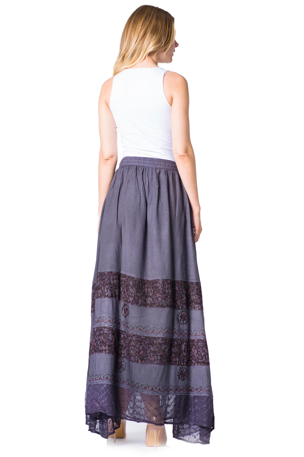 Sakkas Sandra Women's Casual Long Maxi Boho Gypsy Skirt Elastic Waist & Pockets